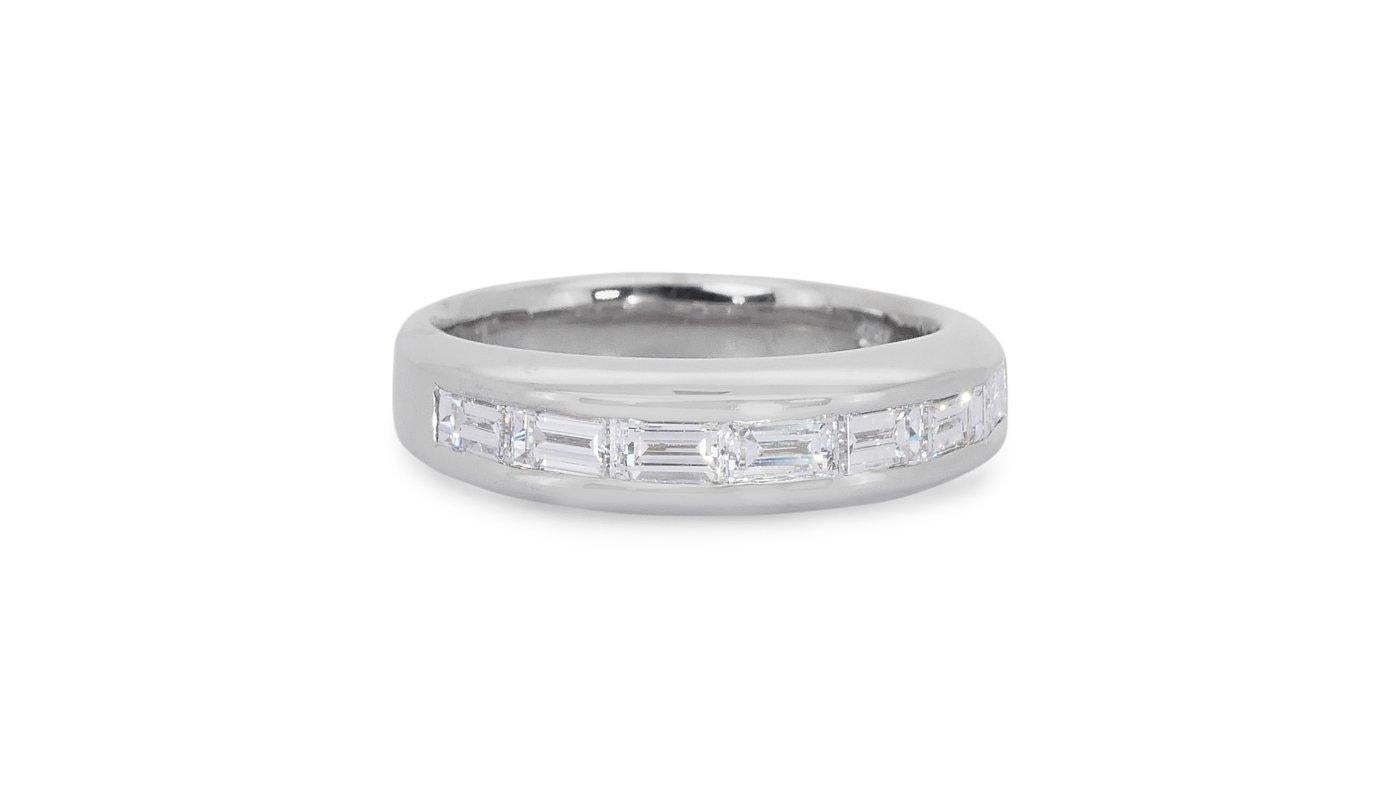 Baguette Cut Marvelous 18k White Gold Pave Band Ring w/ 1.4 Carat Natural Diamonds IGI Cert For Sale