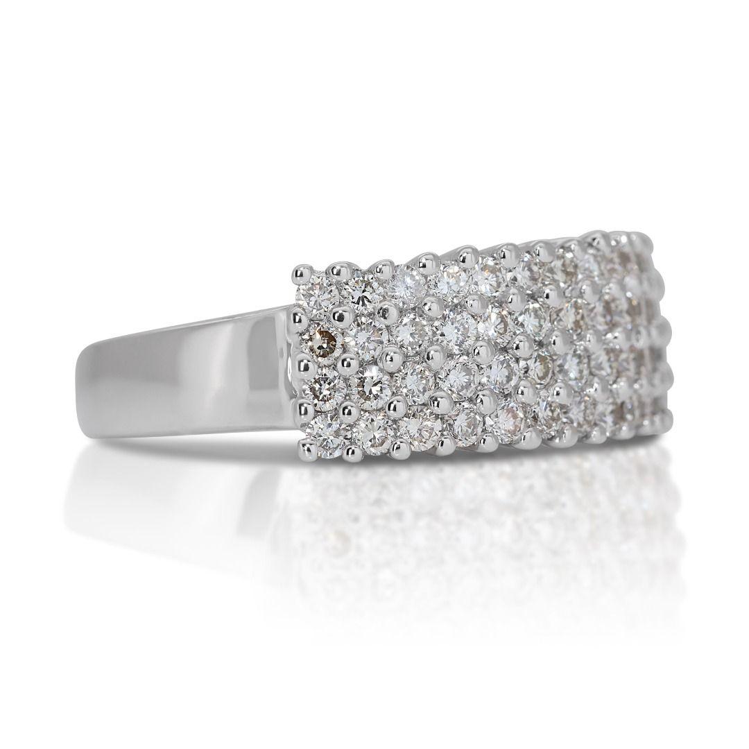 Round Cut Marvelous 18k White Gold Pave Ring w/ 1.22 Carat Natural Diamonds For Sale