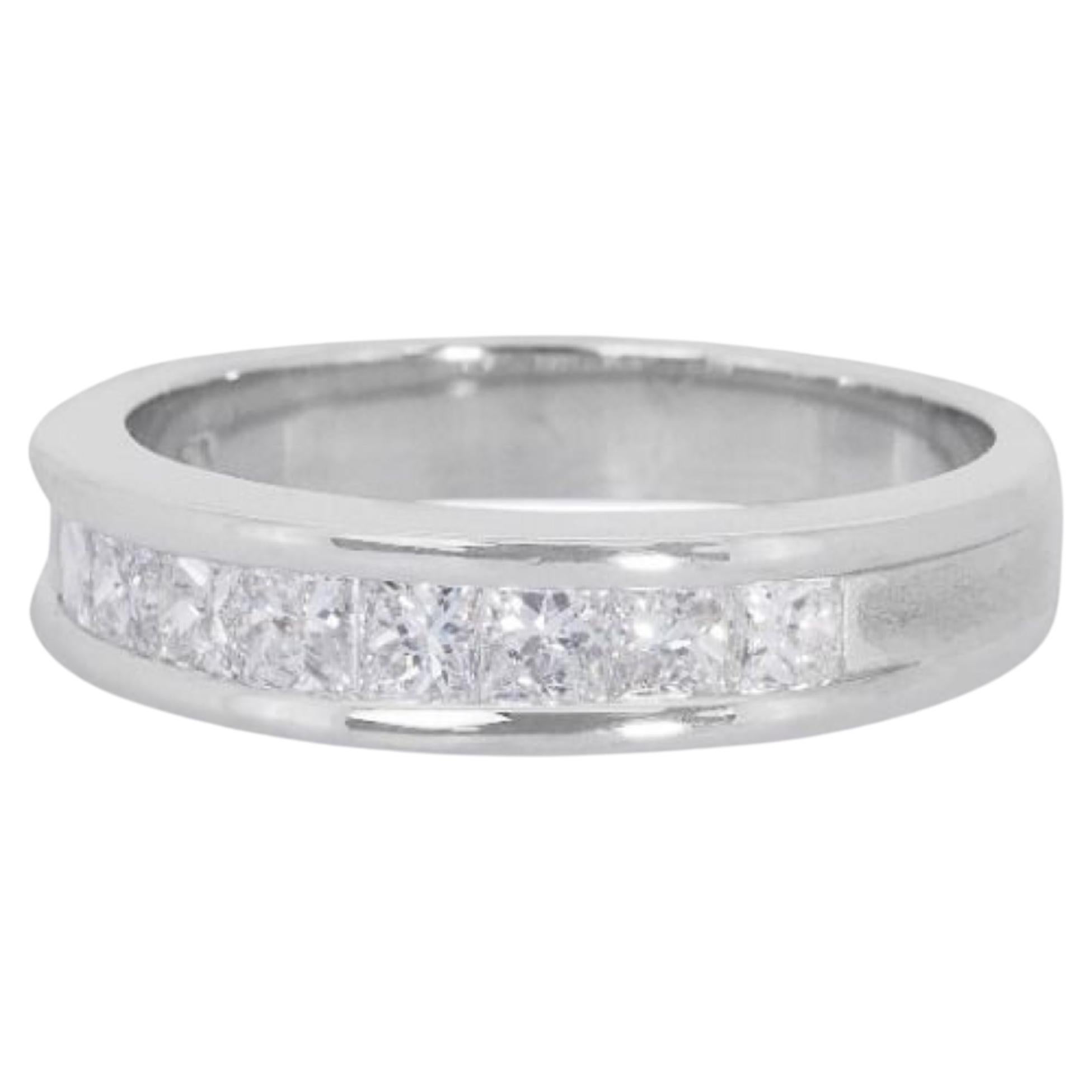 Marvelous 18k White Gold Ring with 1.05ct. Princess Diamond Pave For Sale