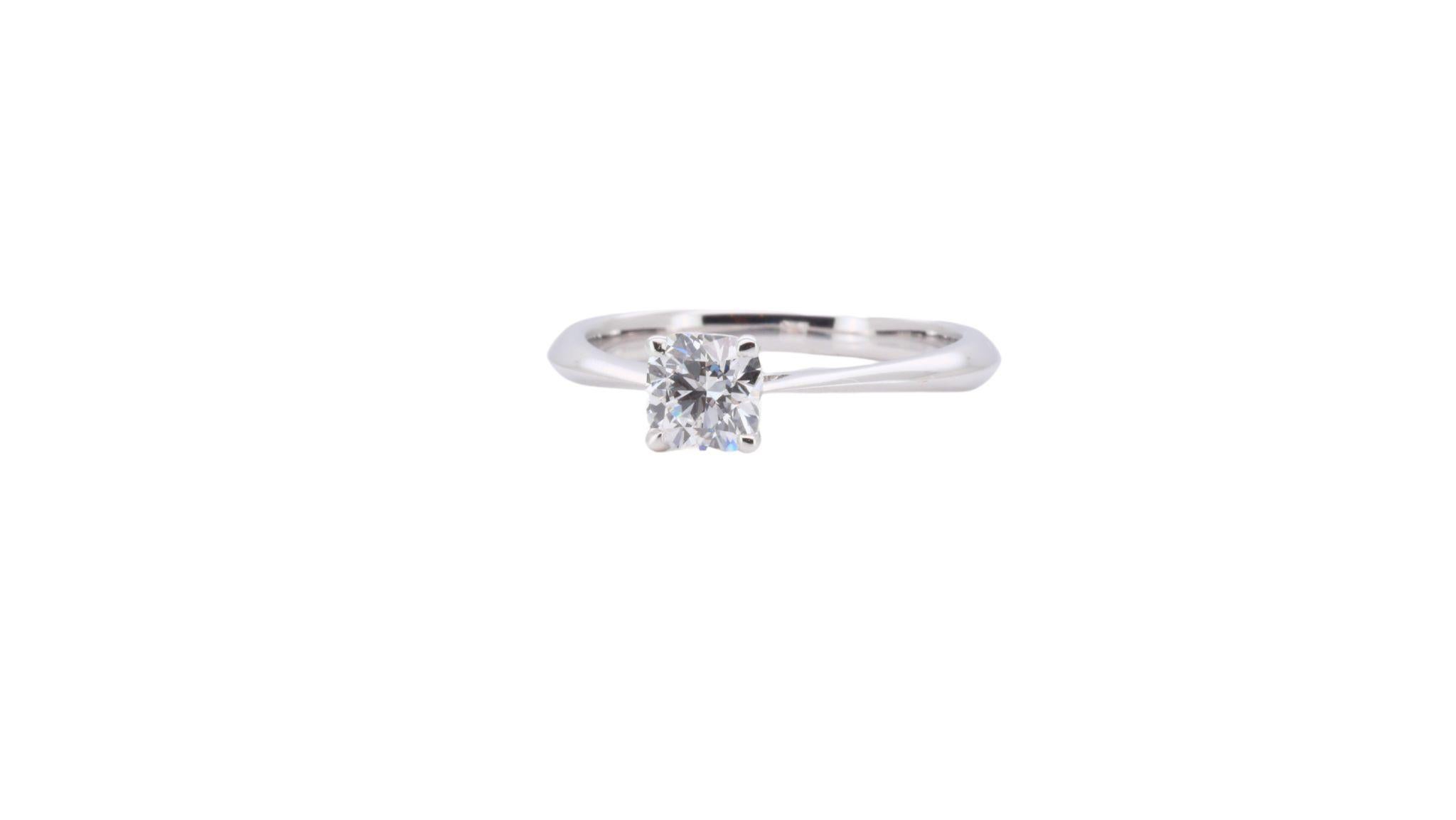 Cushion Cut Marvelous 18k White Gold Solitaire Ring w/ 0.47 Carat Natural Diamonds AGS Cert For Sale