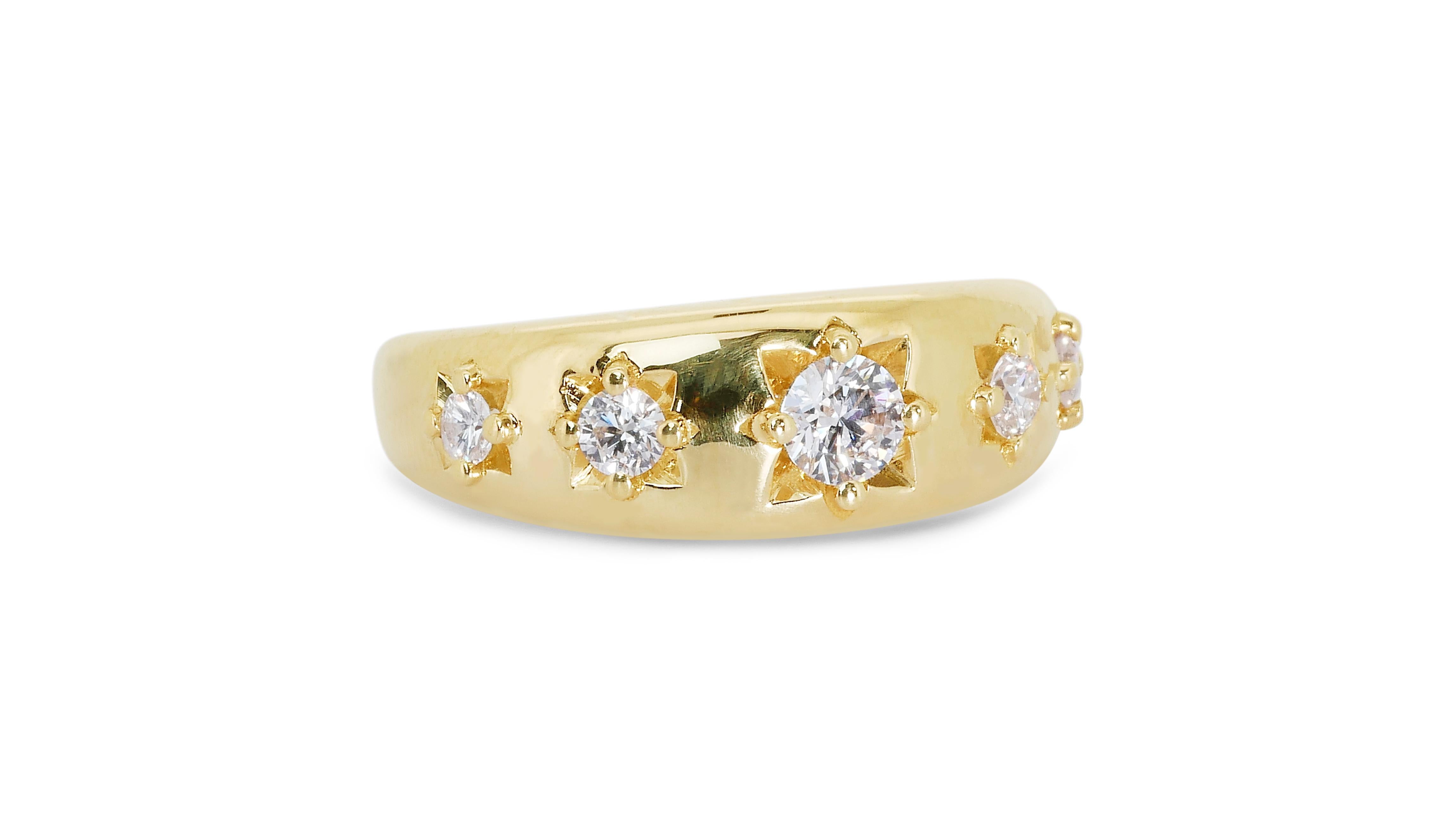 Women's Marvelous 18k Yellow Gold Dome Ring w/ 0.55 Ct Natural Diamonds Aig Certificate For Sale