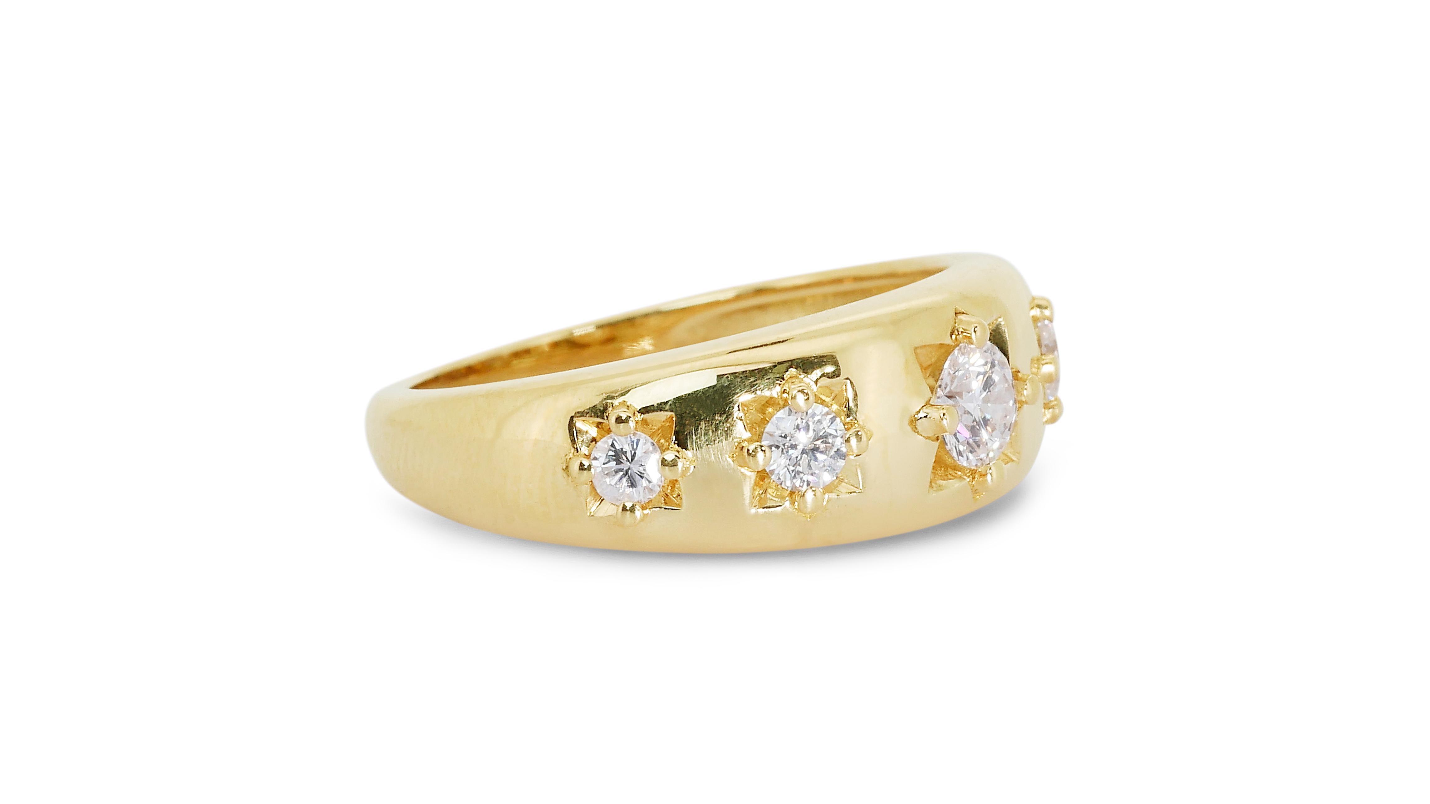Marvelous 18k Yellow Gold Dome Ring w/ 0.55 Ct Natural Diamonds Aig Certificate For Sale 1