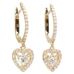 Marvelous 18k Yellow Gold Drop Earrings W/ 1.39 Ct Natural Diamonds Gia Cert