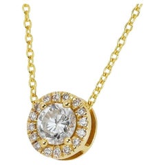 Marvelous 18k Yellow Gold Halo Necklace w/ 0.66ct Natural Diamonds AIG Cert