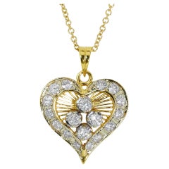 Marvelous 18k Yellow Gold Heart Necklace w/ 1 Carat Natural Diamonds AIG Cert