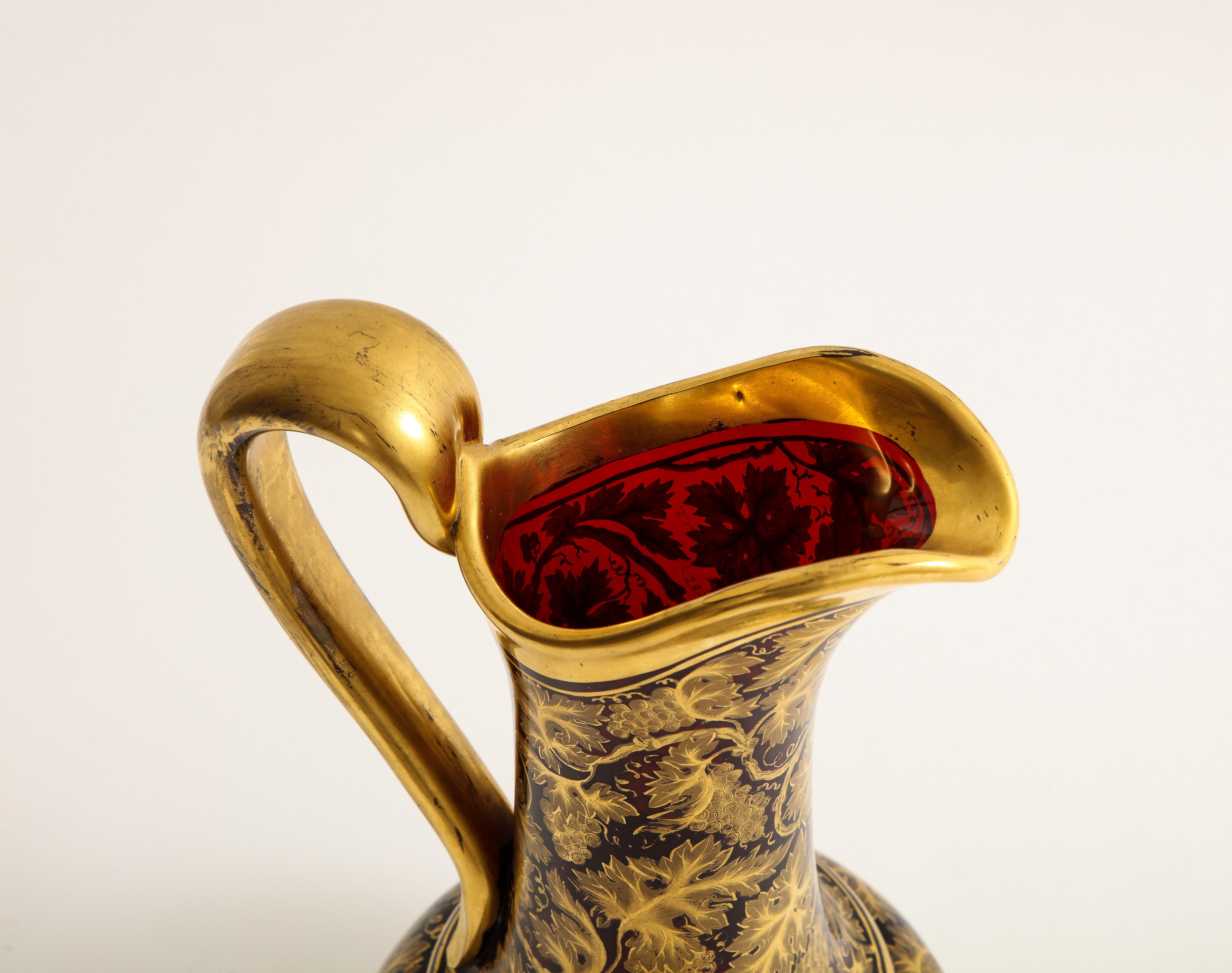 Marvelous 19th Century Bohemian Red Crystal & 24k Gold Decorated Ewer For Sale 3