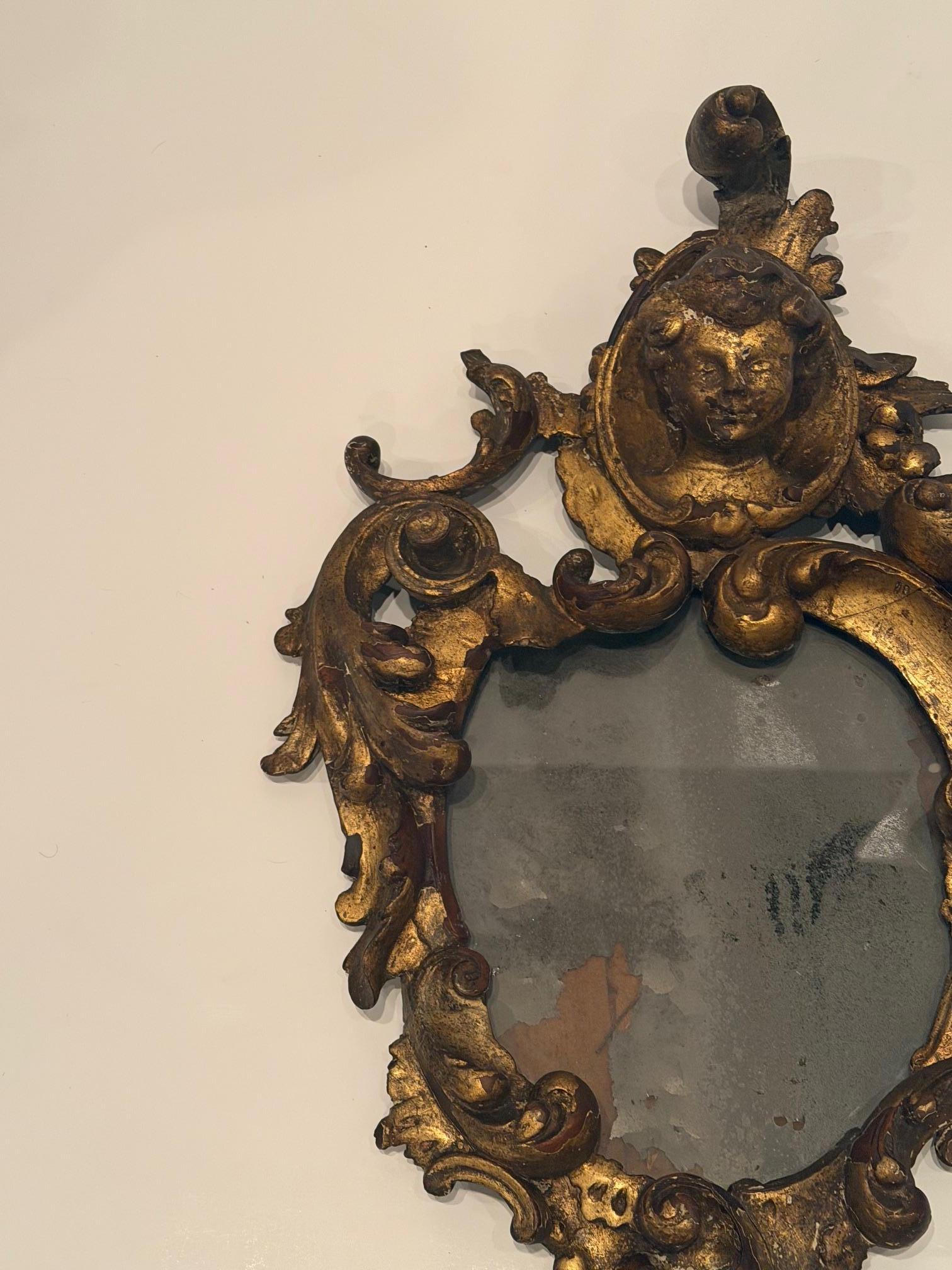 Baroque Merveilleux miroir baroque vénitien doré sculpté du 19e siècle avec verre au mercure en vente