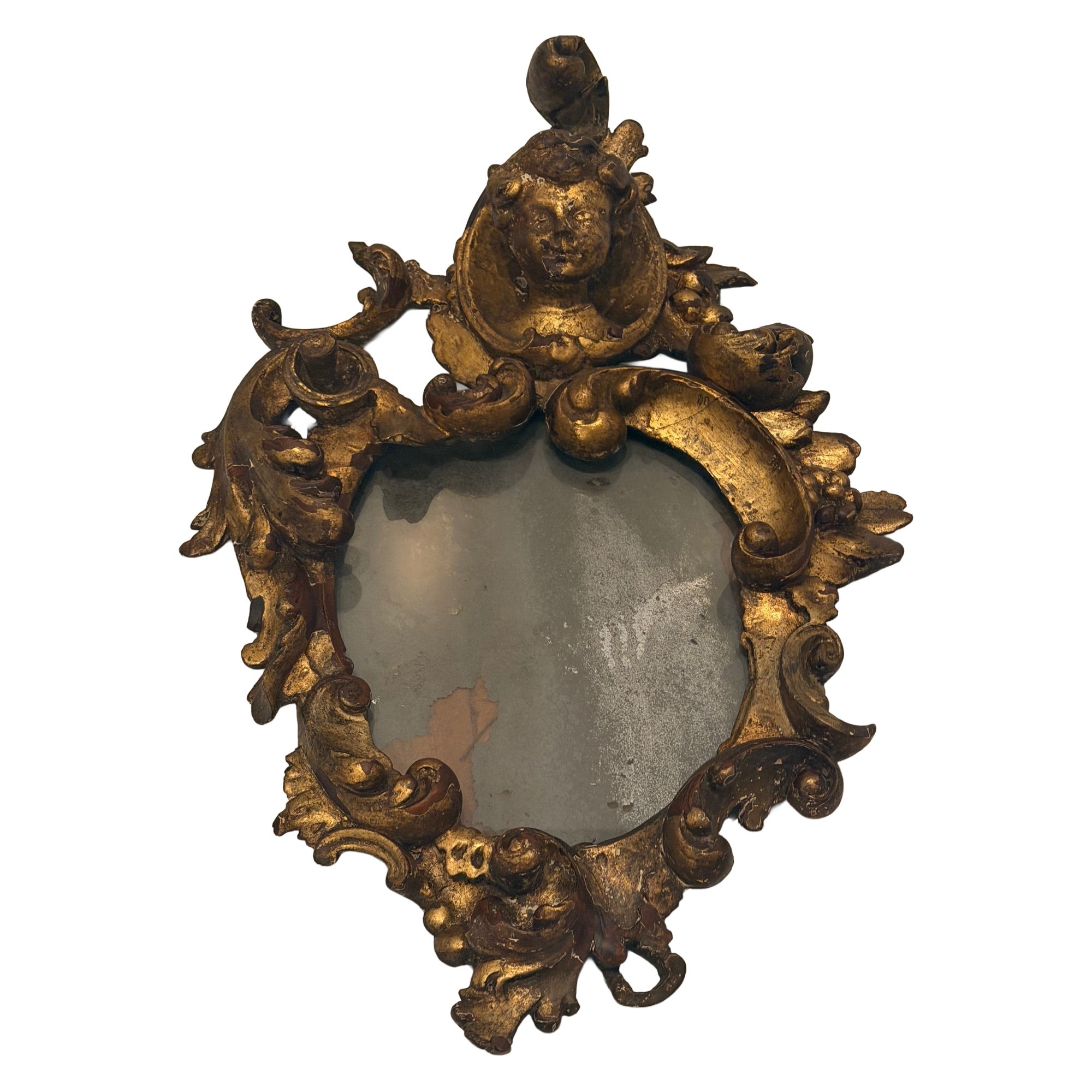 Marvelous 19th Century Carved Venetian Baroque Gilded Mirror with Mercury Glass