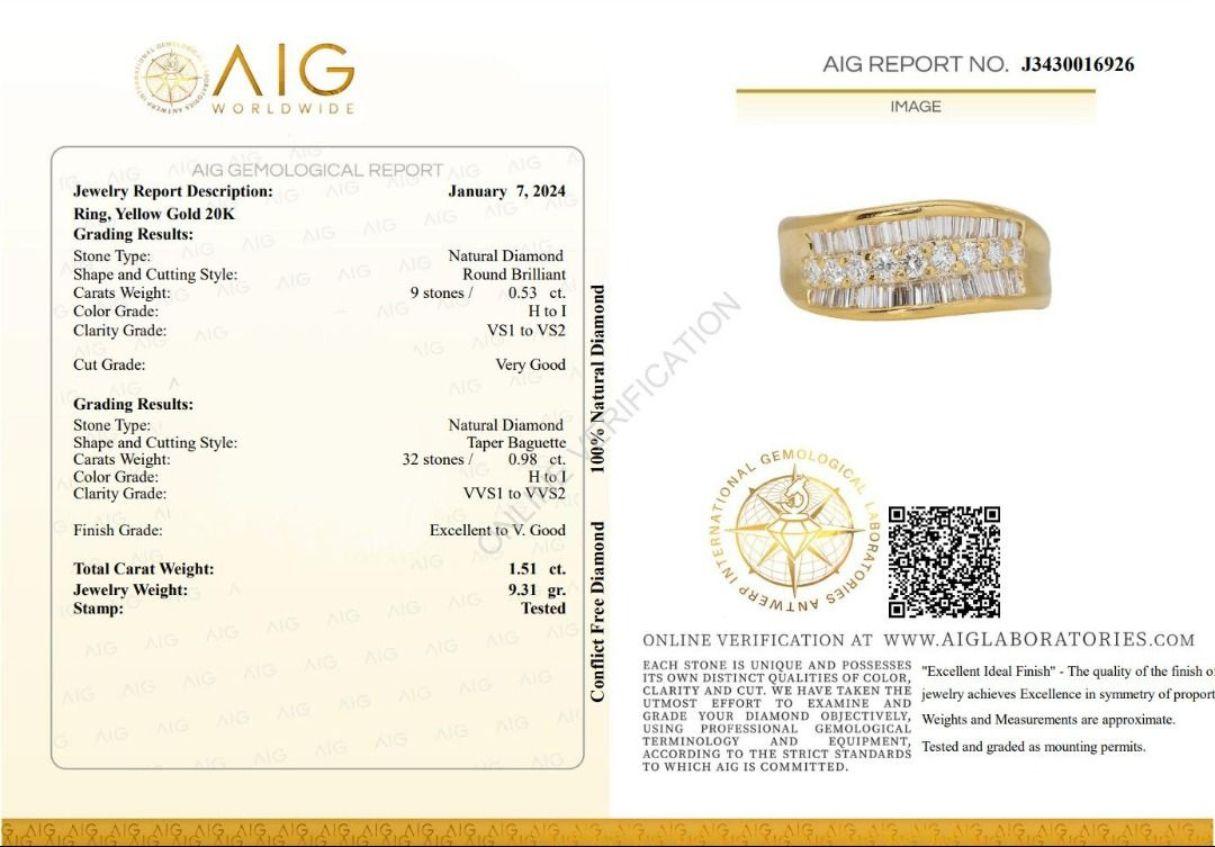 Intricate 1.51ct Mixed Diamond Cut Ring set in 20K Yellow Gold For Sale 2