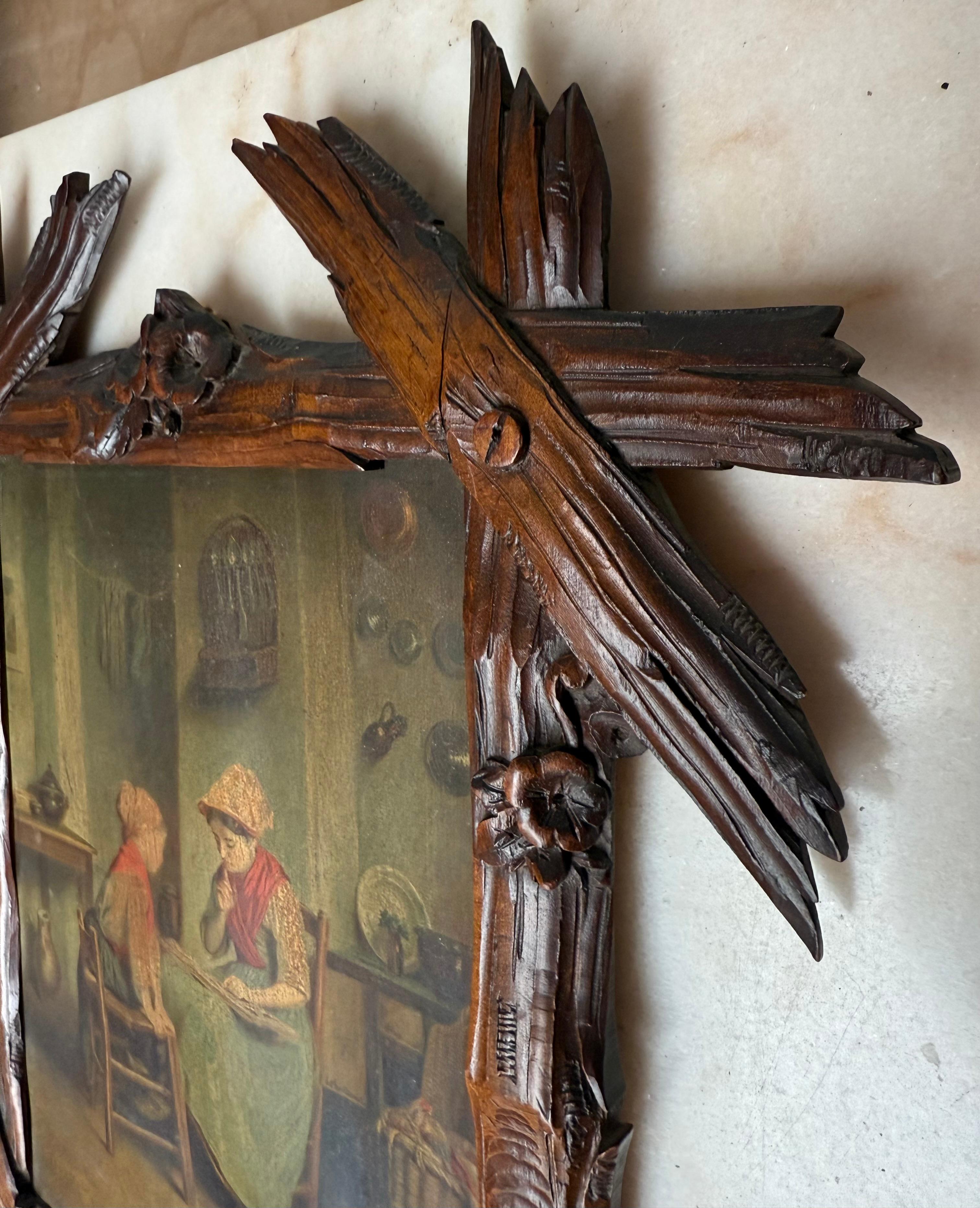 Marvelous and Antique Pair of 19th Century Black Forest Hand-Carved Wood Frames For Sale 10