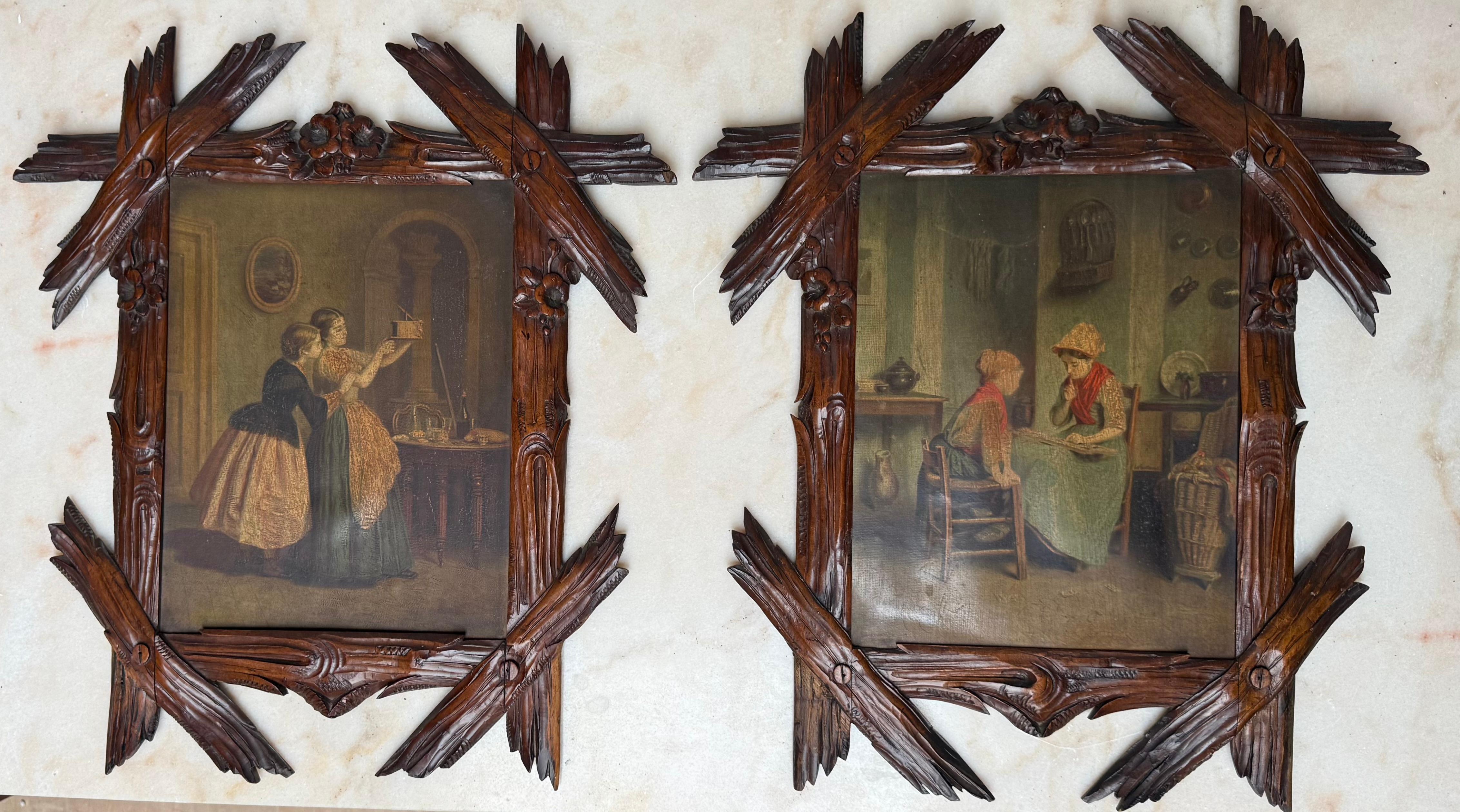 Marvelous and Antique Pair of 19th Century Black Forest Hand-Carved Wood Frames For Sale 12