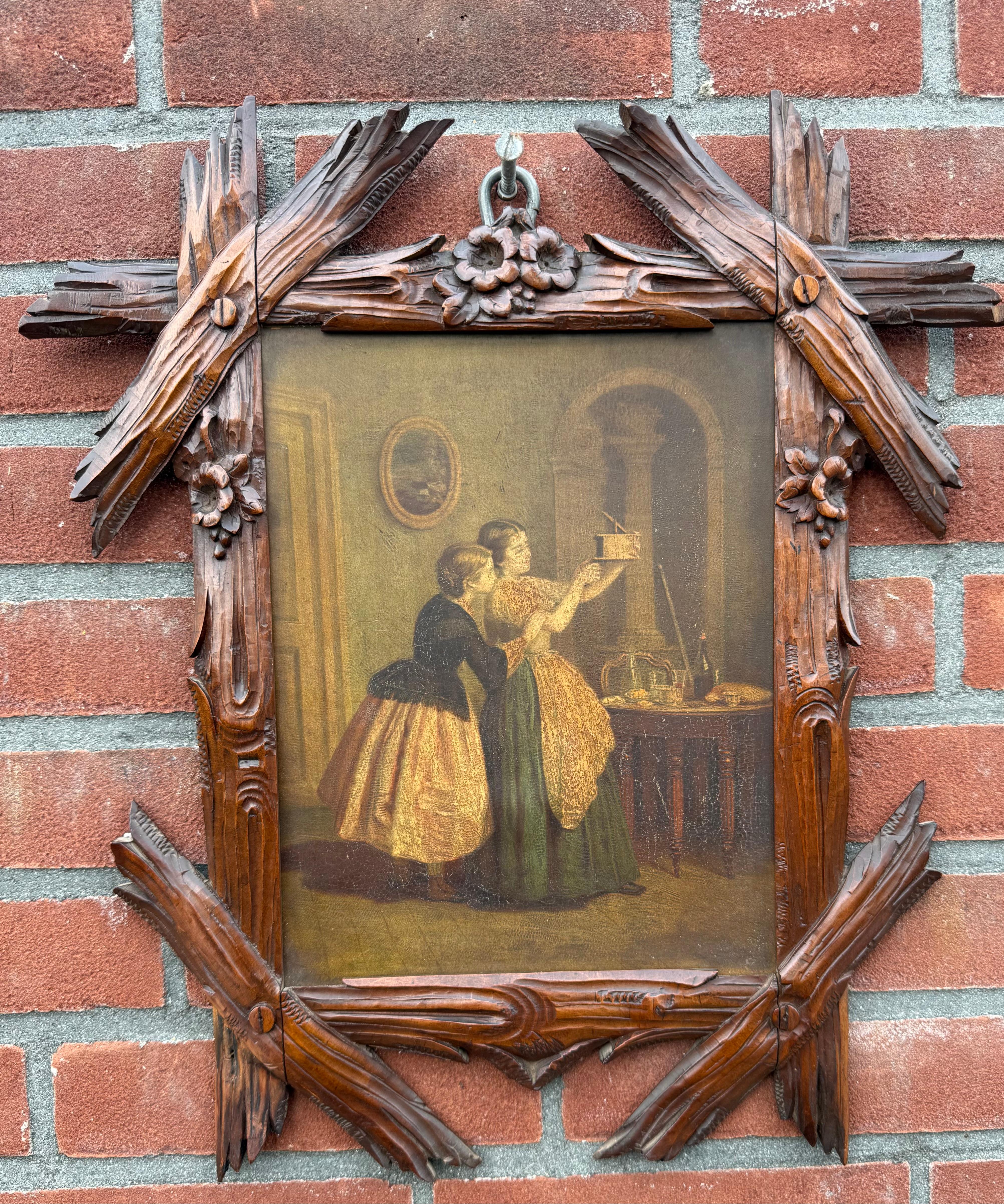 Marvelous and Antique Pair of 19th Century Black Forest Hand-Carved Wood Frames In Good Condition For Sale In Lisse, NL