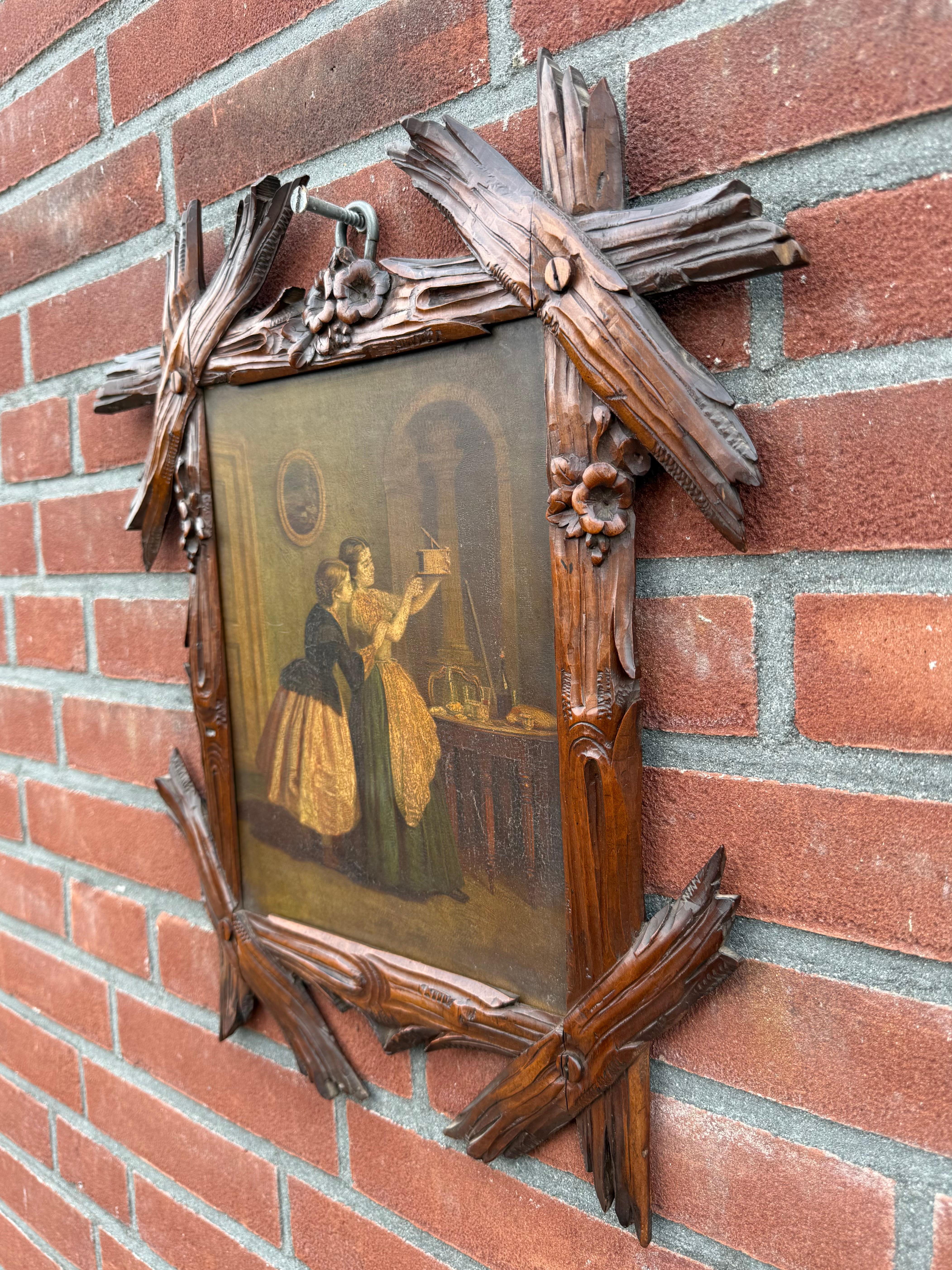 Marvelous and Antique Pair of 19th Century Black Forest Hand-Carved Wood Frames For Sale 3