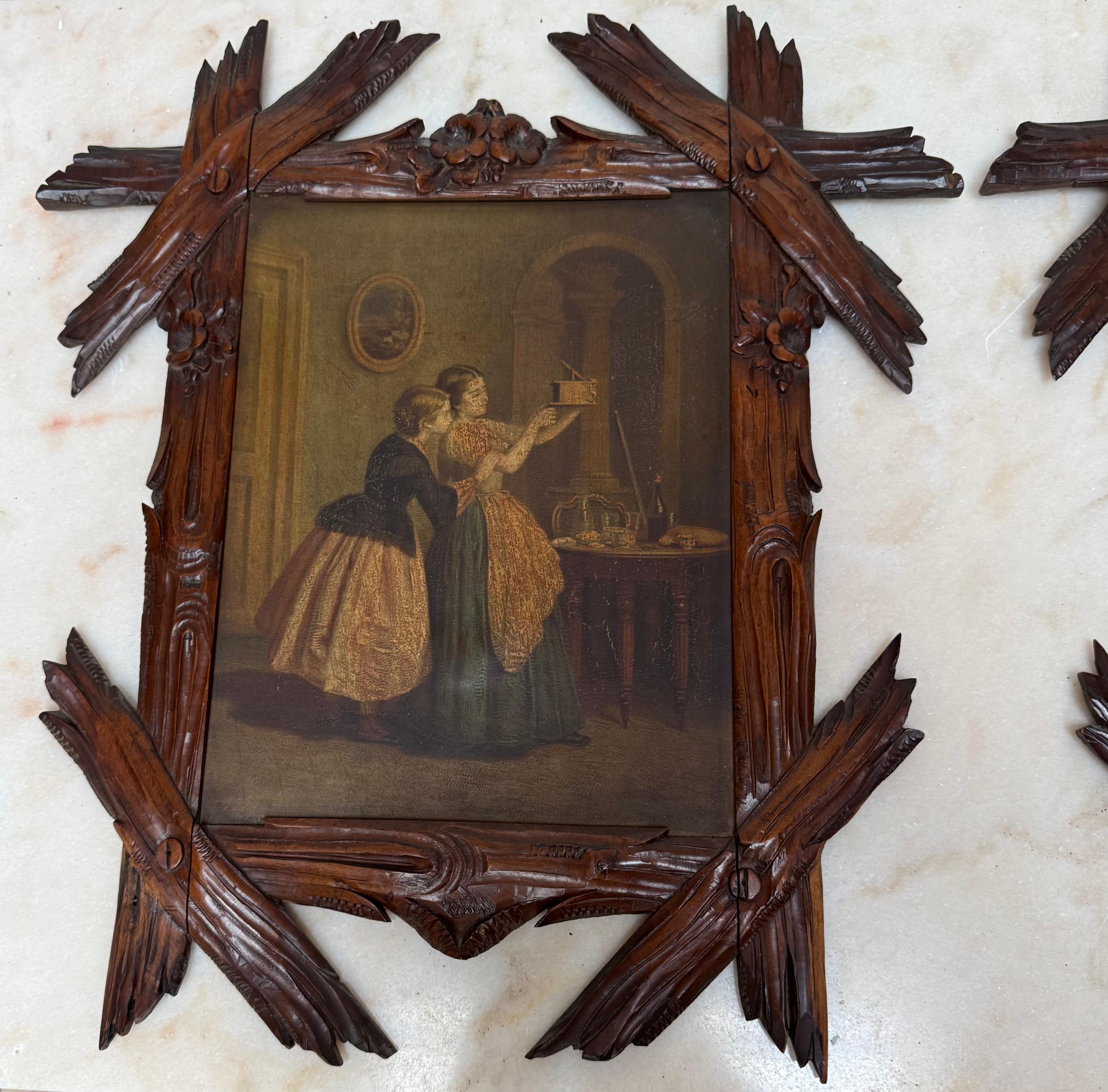 Marvelous and Antique Pair of 19th Century Black Forest Hand-Carved Wood Frames For Sale 6