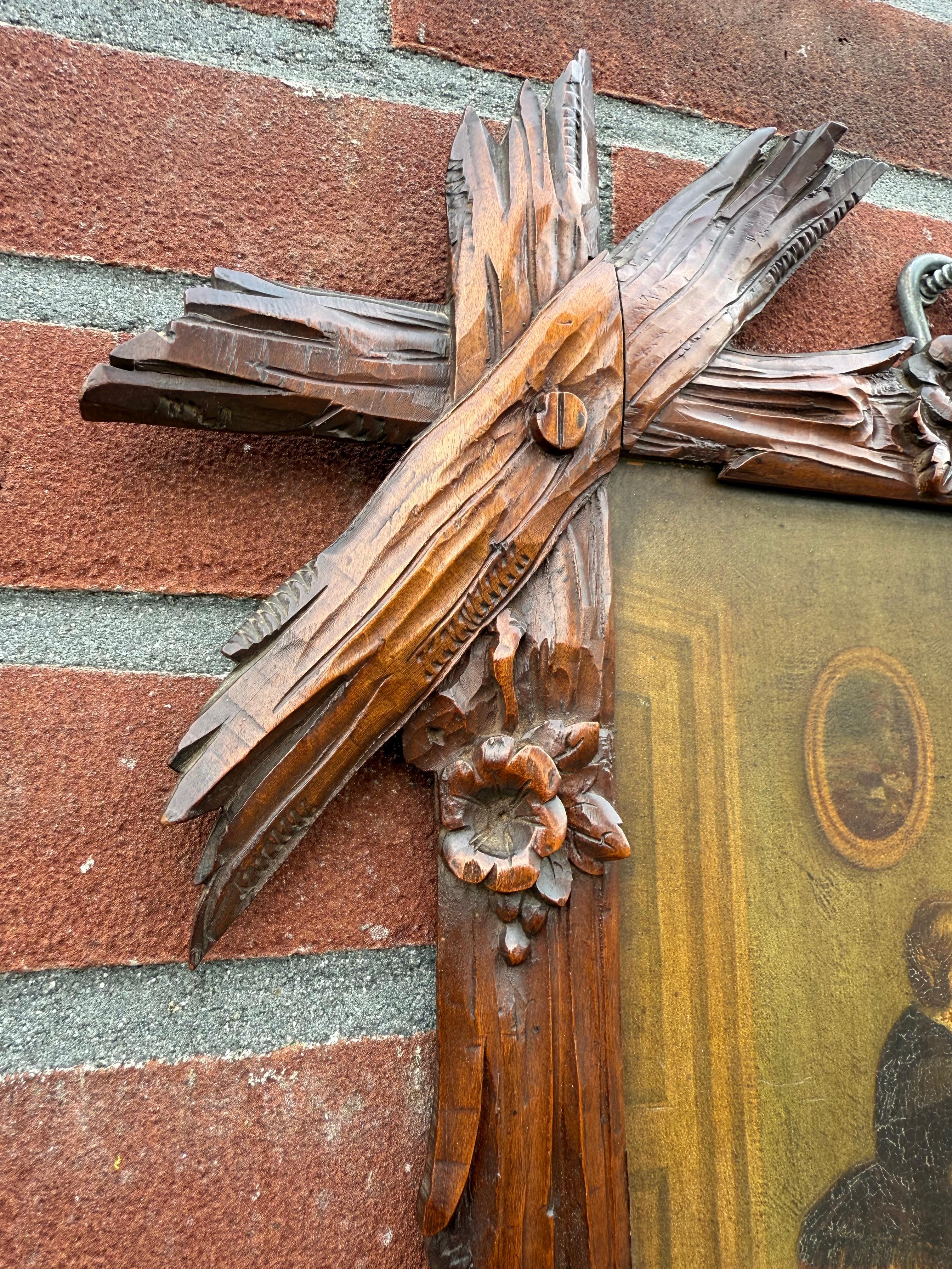 Walnut Marvelous and Antique Pair of 19th Century Black Forest Hand-Carved Wood Frames For Sale