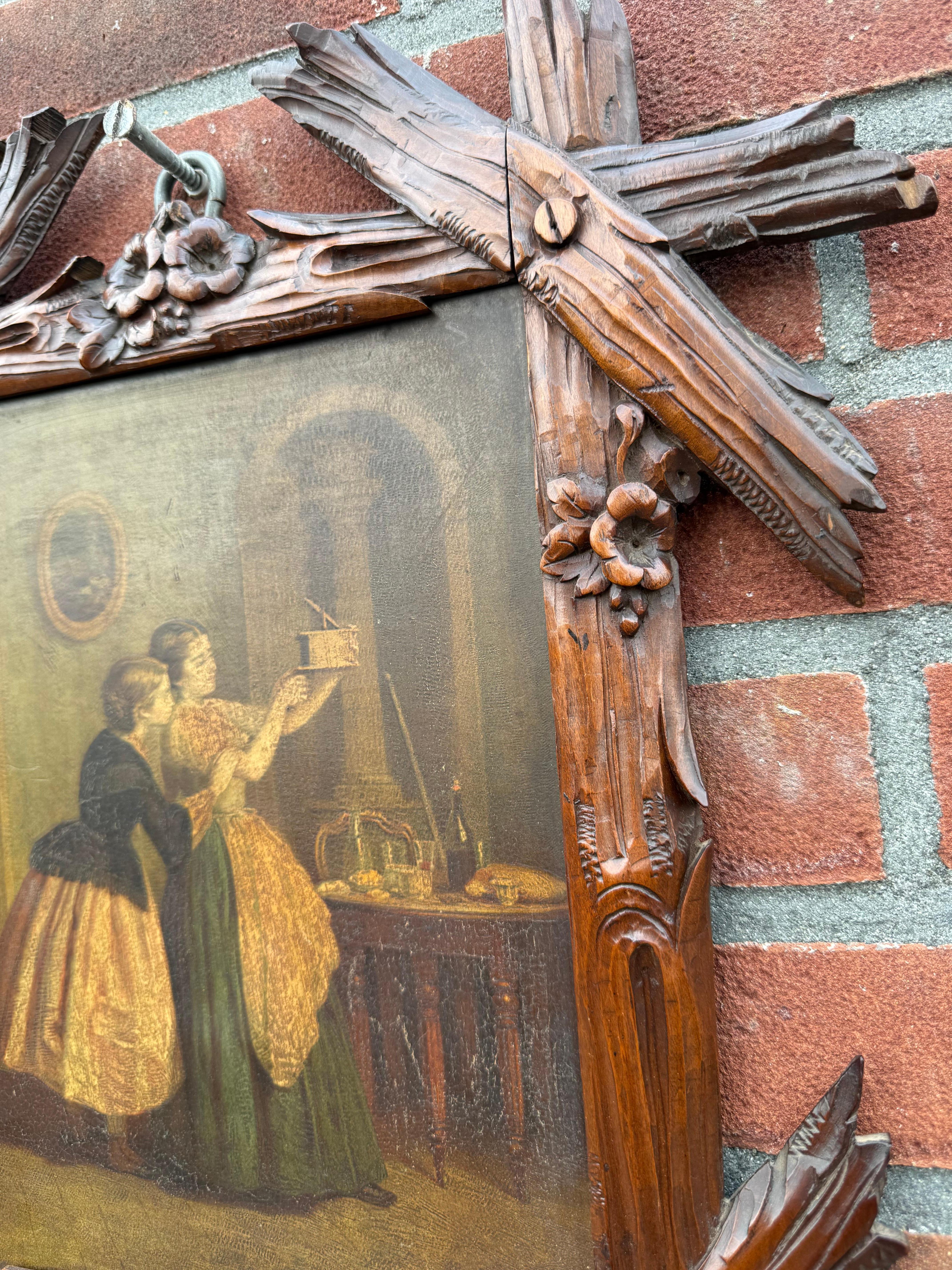 Marvelous and Antique Pair of 19th Century Black Forest Hand-Carved Wood Frames For Sale 2