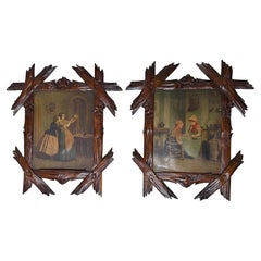 Marvelous and Antique Pair of 19th Century Black Forest Hand-Carved Wood Frames