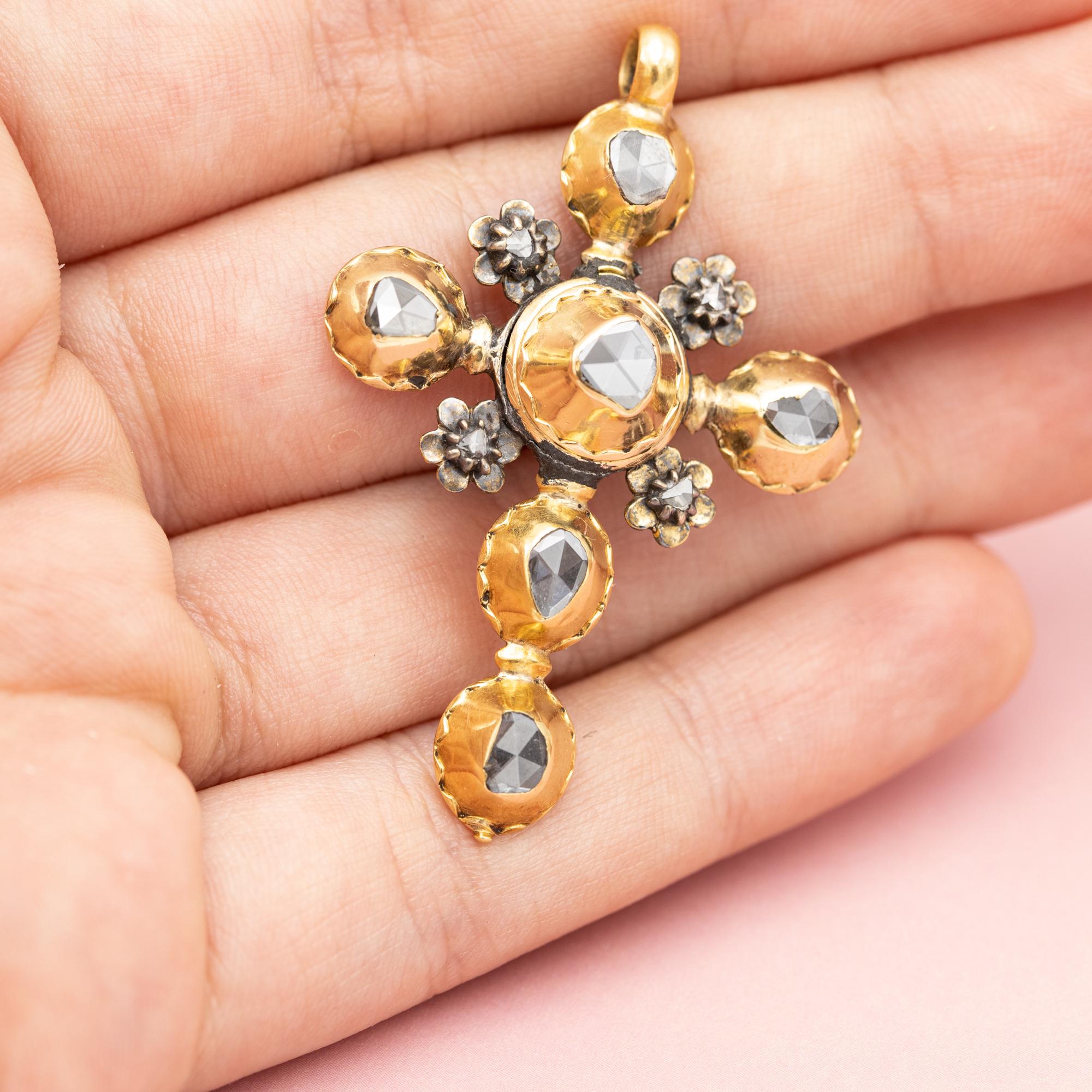 Wunderschönes antikes flämisches Kreuz - georgisches Kreuz mit Diamanten im Rosenschliff - 1714-1830 im Angebot 5