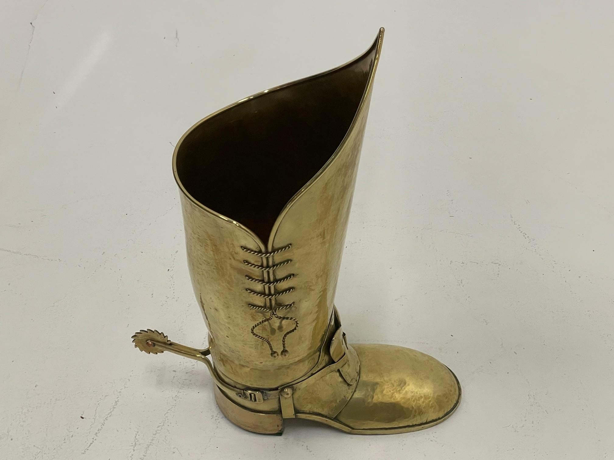 Marvelous Antique Polished Brass Boot Shaped Umbrella Stand For Sale 6