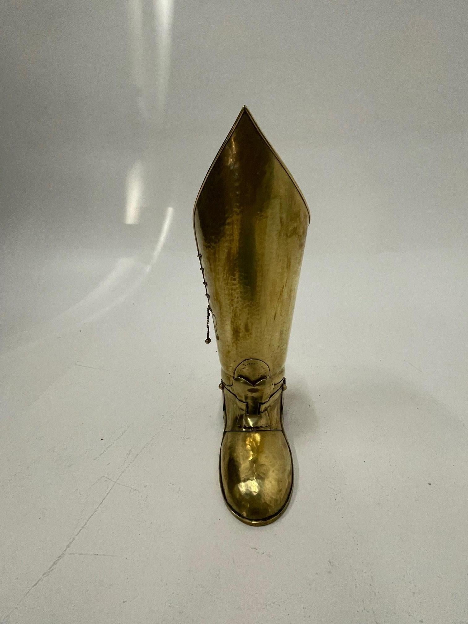 Marvelous Antique Polished Brass Boot Shaped Umbrella Stand For Sale 2