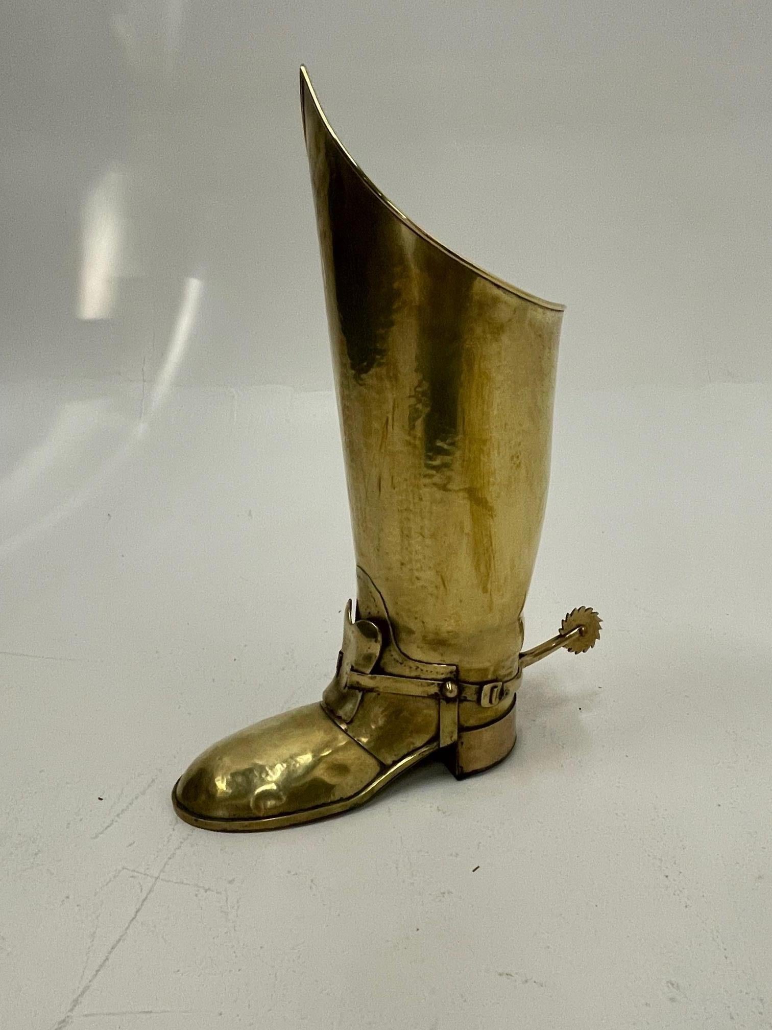 Marvelous Antique Polished Brass Boot Shaped Umbrella Stand For Sale 3
