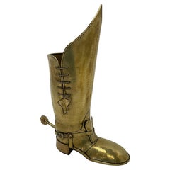 Marvelous Antique Polished Brass Boot Shaped Umbrella Stand