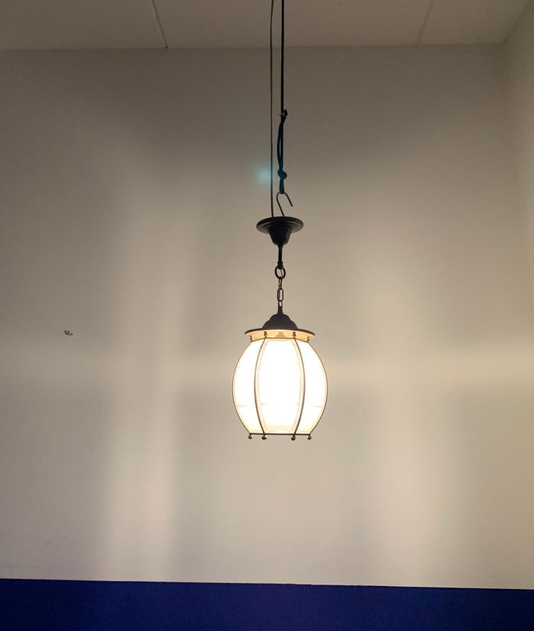 Marvelous Art Deco Design Glass and Brass Entry Hall Pendant Light