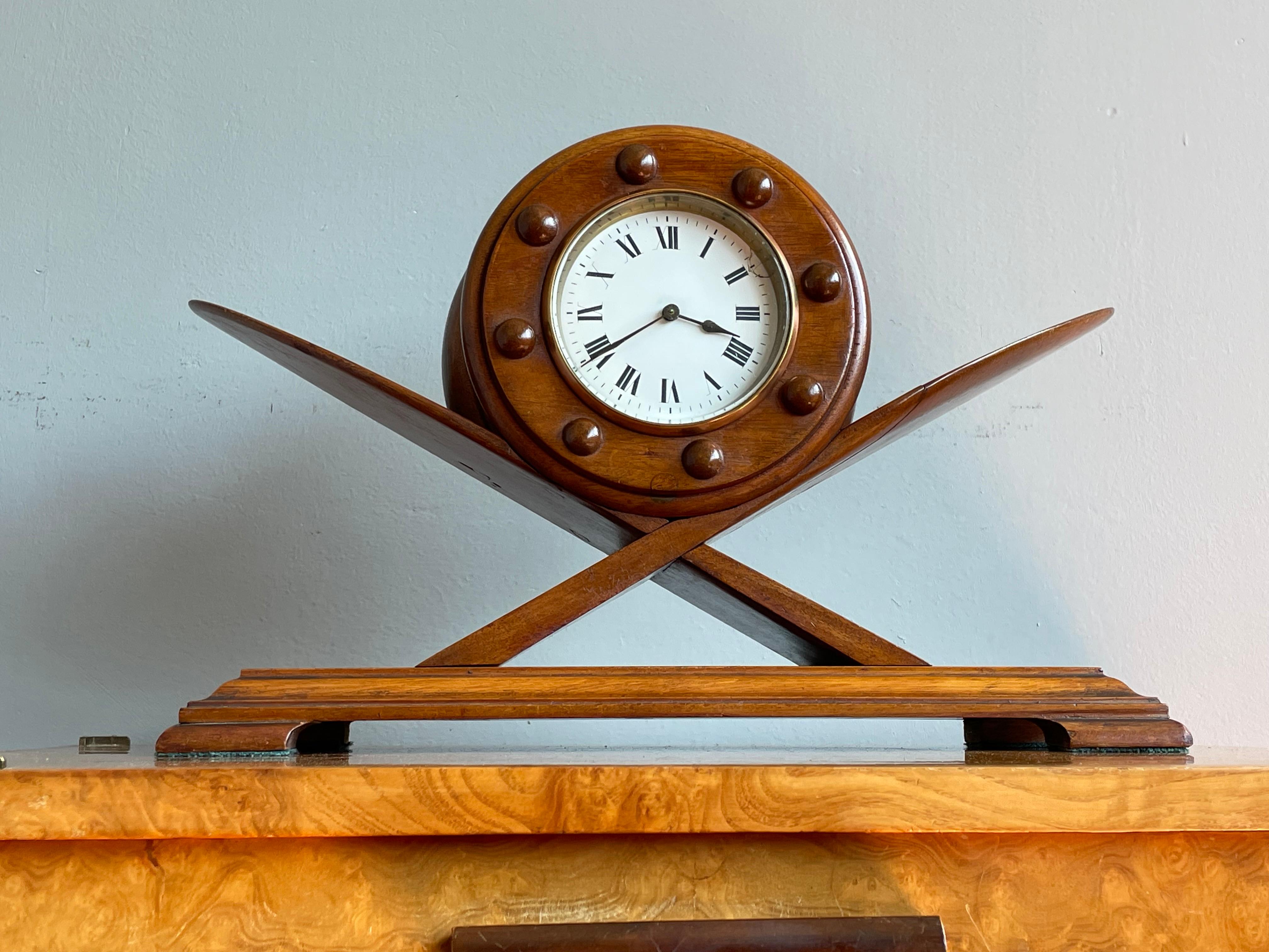 Glass Marvelous Aviation Design Solid Walnut Art Deco Style Mantel or Desk Clock
