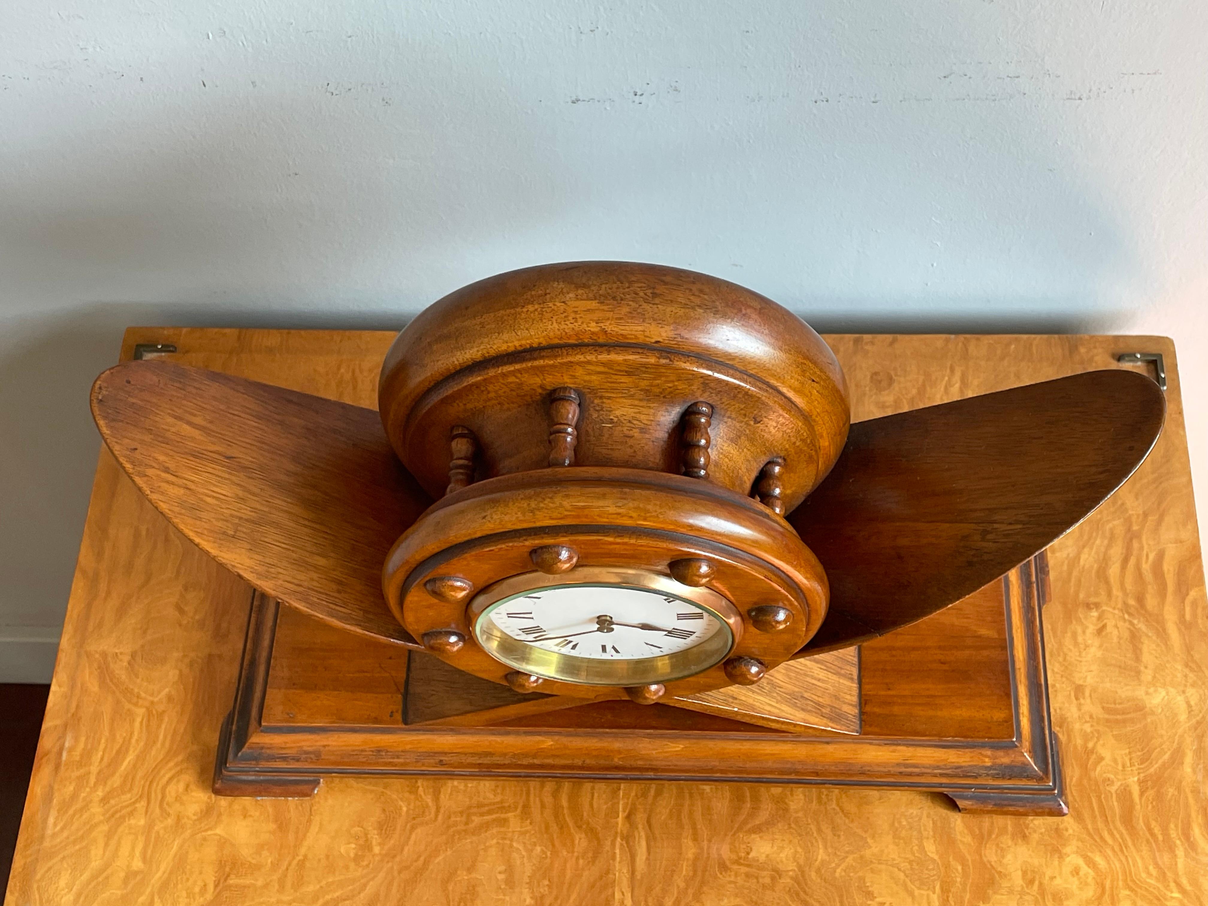Marvelous Aviation Design Solid Walnut Art Deco Style Mantel or Desk Clock For Sale 1