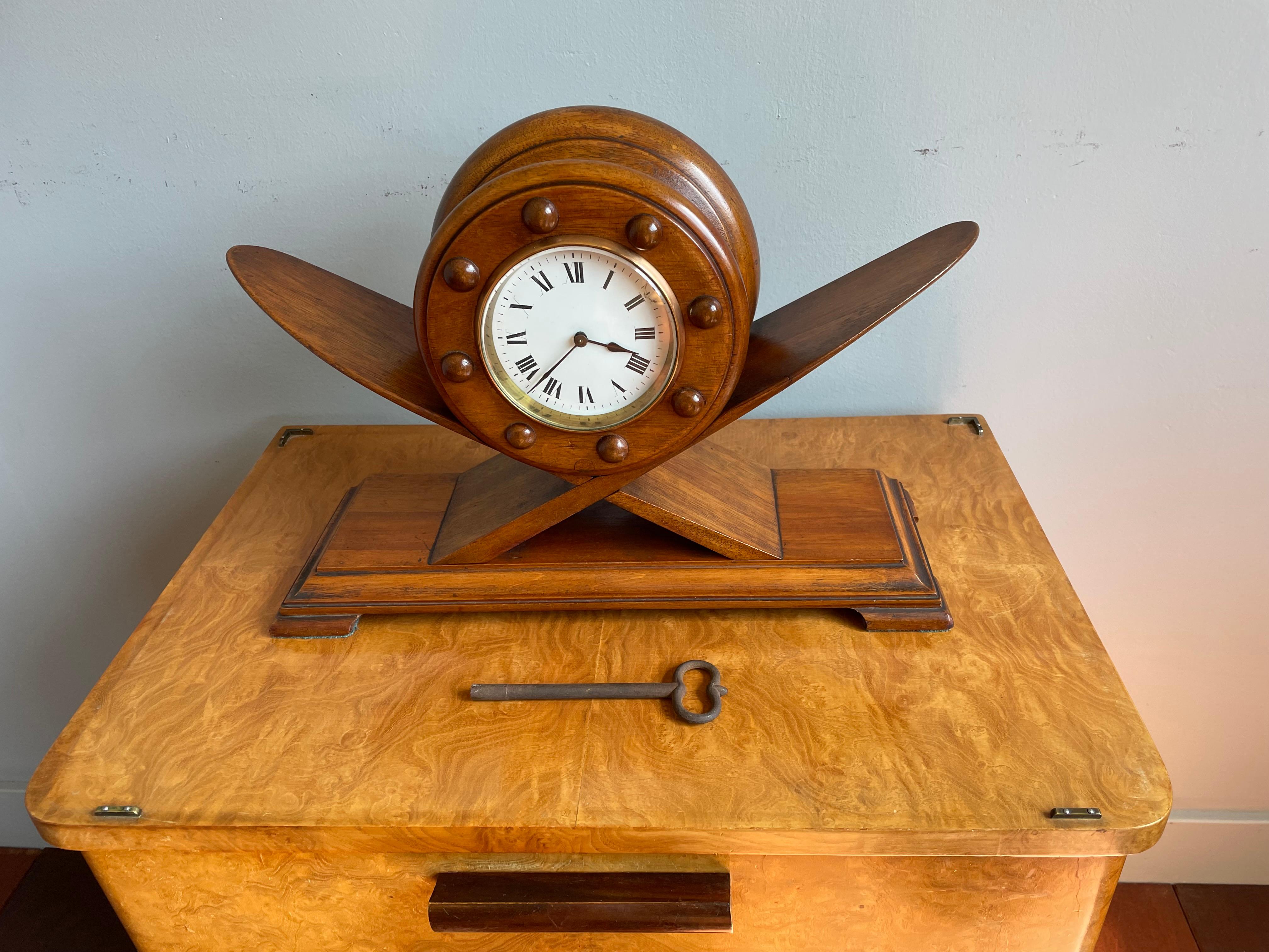 Marvelous Aviation Design Solid Walnut Art Deco Style Mantel or Desk Clock 3