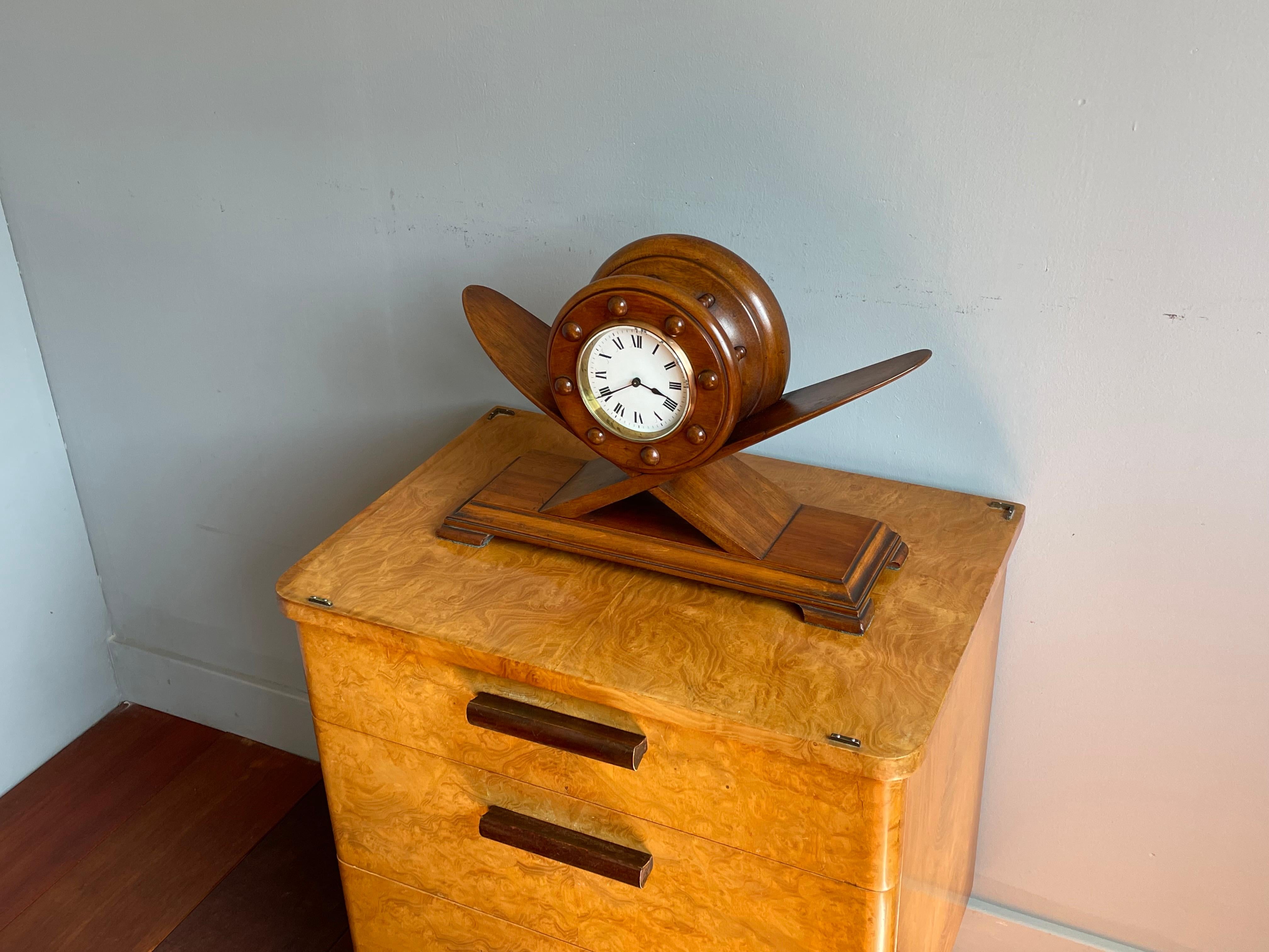 Marvelous Aviation Design Solid Walnut Art Deco Style Mantel or Desk Clock 4
