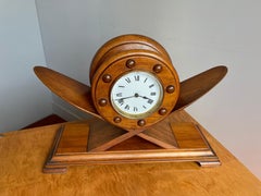 Marvelous Aviation Design Solid Walnut Art Deco Style Mantel or Desk Clock