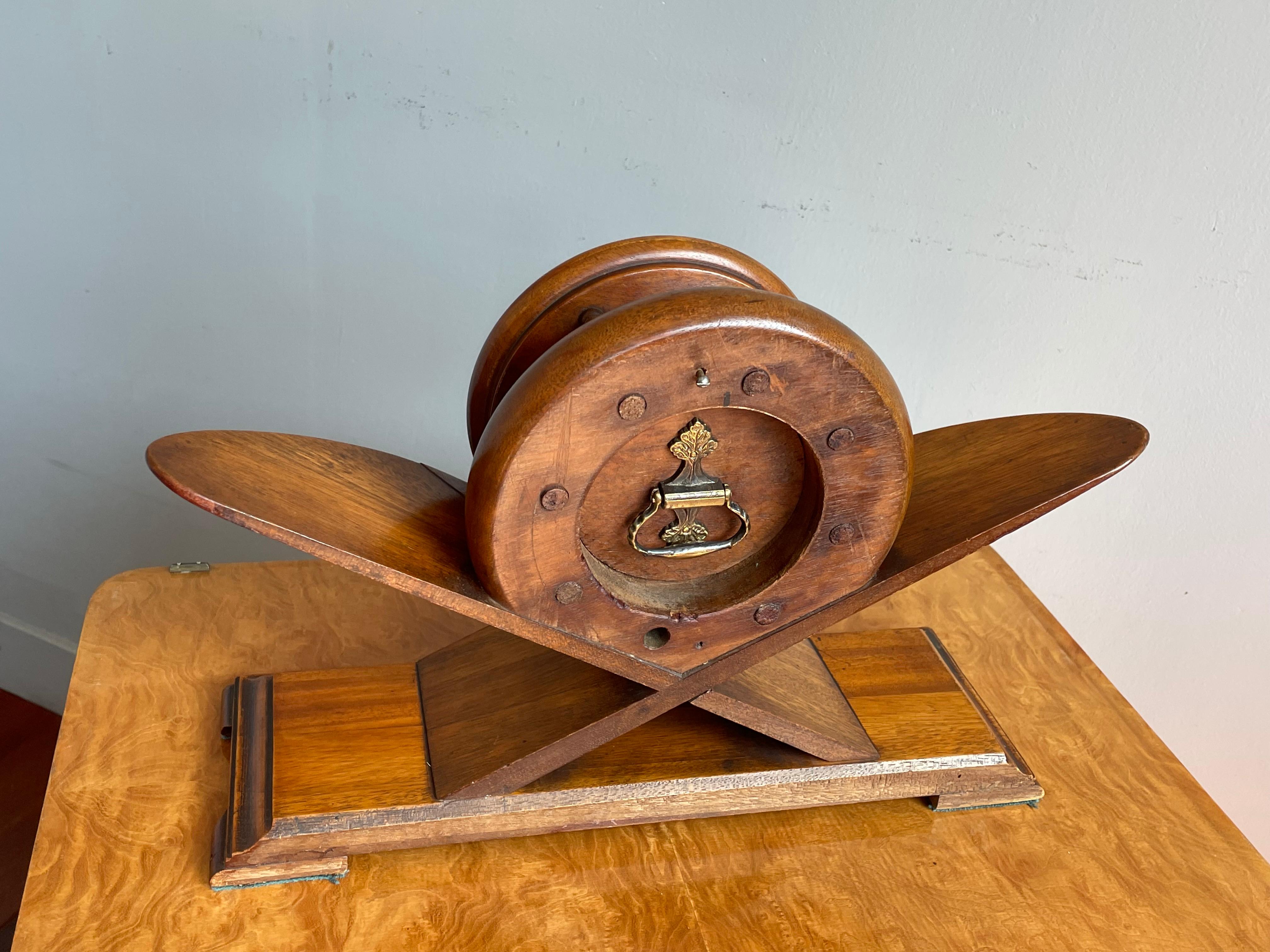 Hand-Carved Marvelous Aviation Design Solid Walnut Art Deco Style Mantel or Desk Clock For Sale