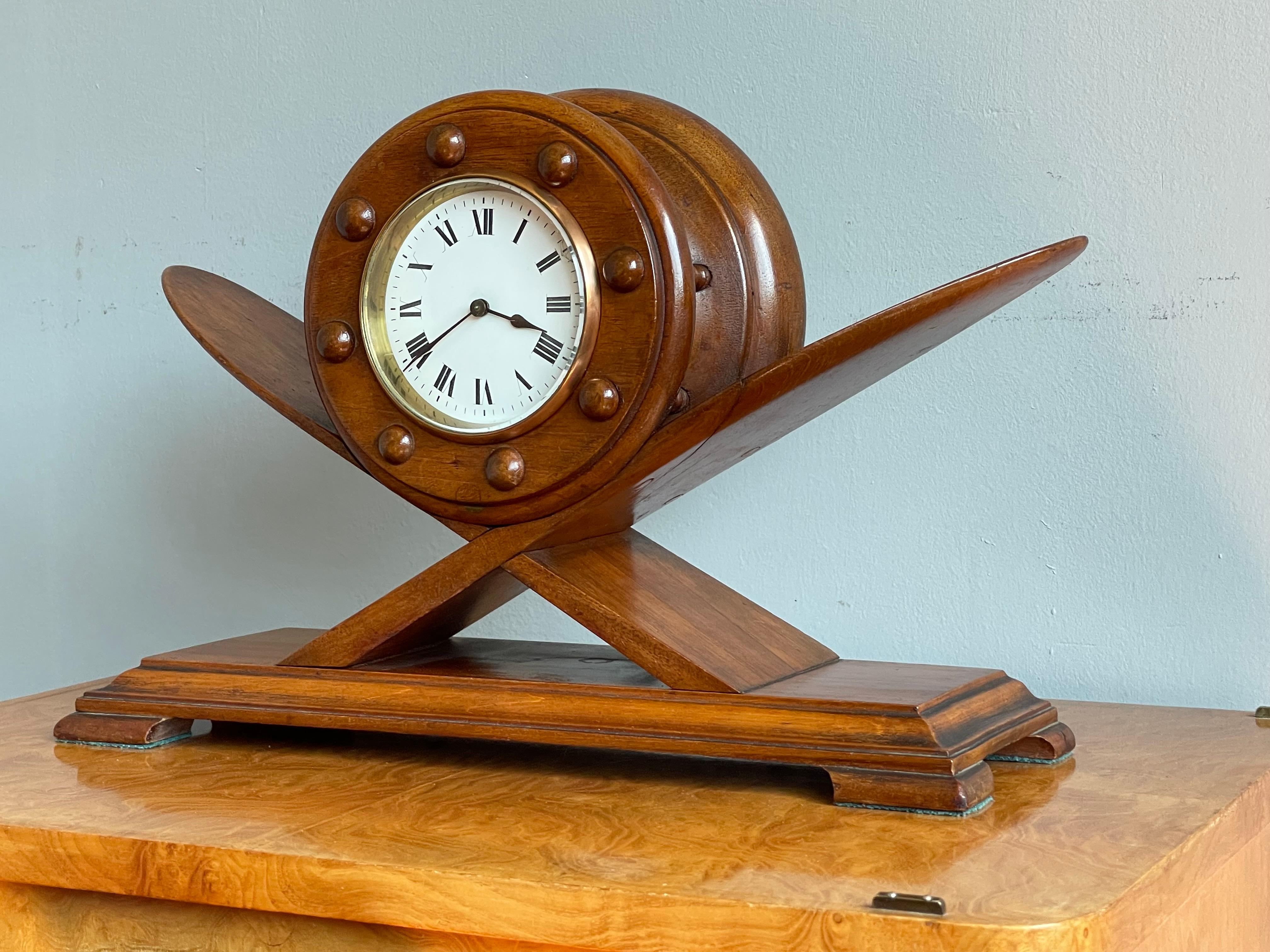 20th Century Marvelous Aviation Design Solid Walnut Art Deco Style Mantel or Desk Clock