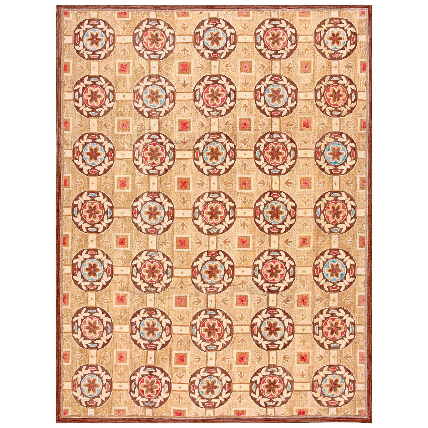 Marvelous Beige Butterflies-Flowers Pattern Contemporary American Hooked Rug