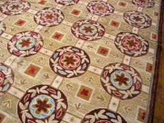 Marvelous Beige-Red Butterflies-Flowers Pattern Contemporary American Hooked Rug