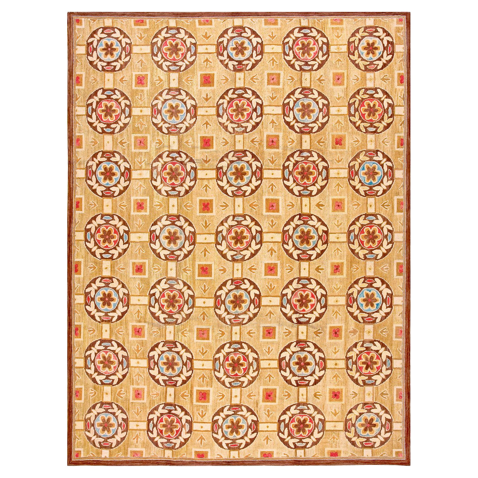 Marvelous Beige-Red Butterflies-Flowers Pattern Contemporary American Hooked Rug