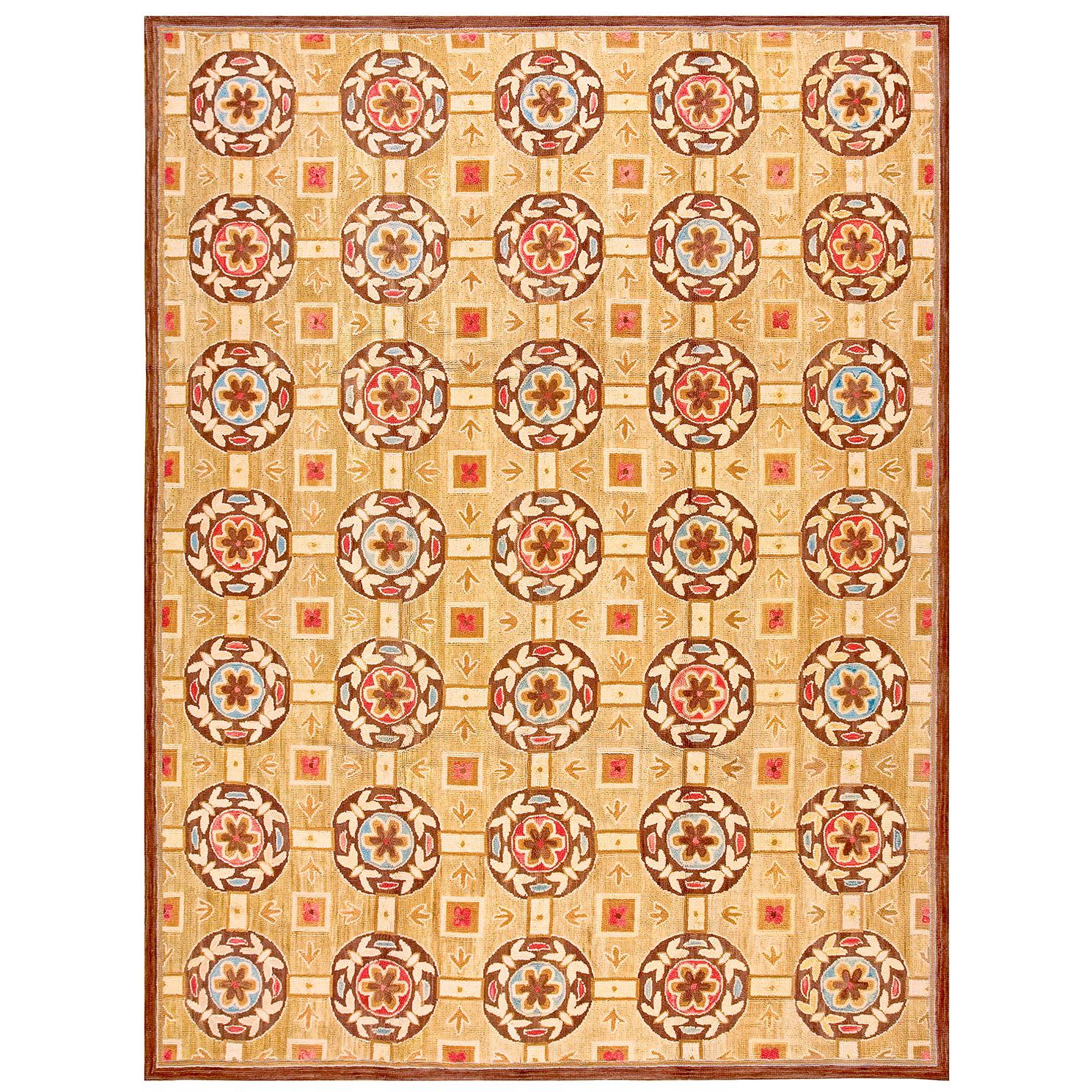 Marvelous Beige-Red Butterflies Flowers Pattern Contemporary American Hooked Rug