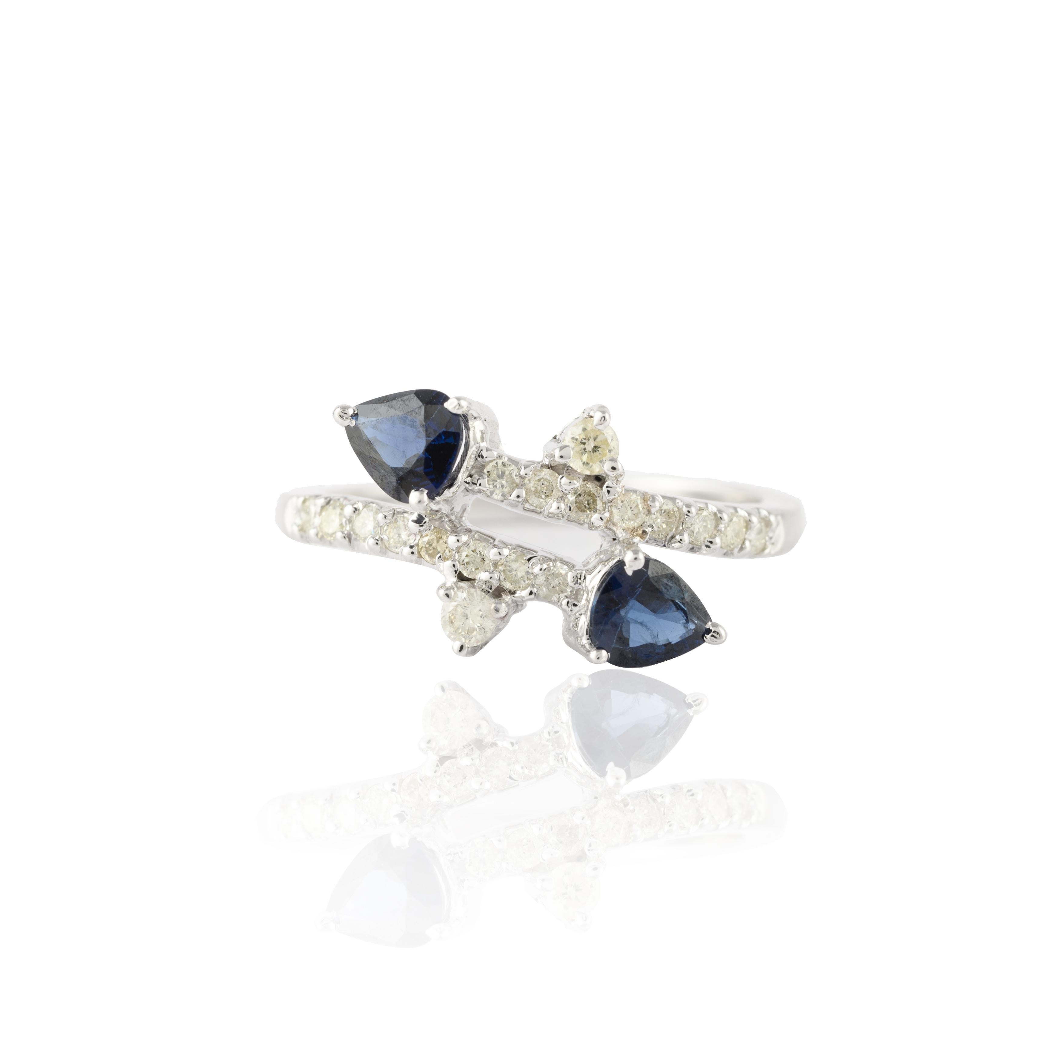 For Sale:  Minimalist Blue Sapphire Diamond Ring in 14K Solid White Gold  2