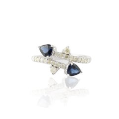 Minimalist Blue Sapphire Diamond Ring in 14K Solid White Gold