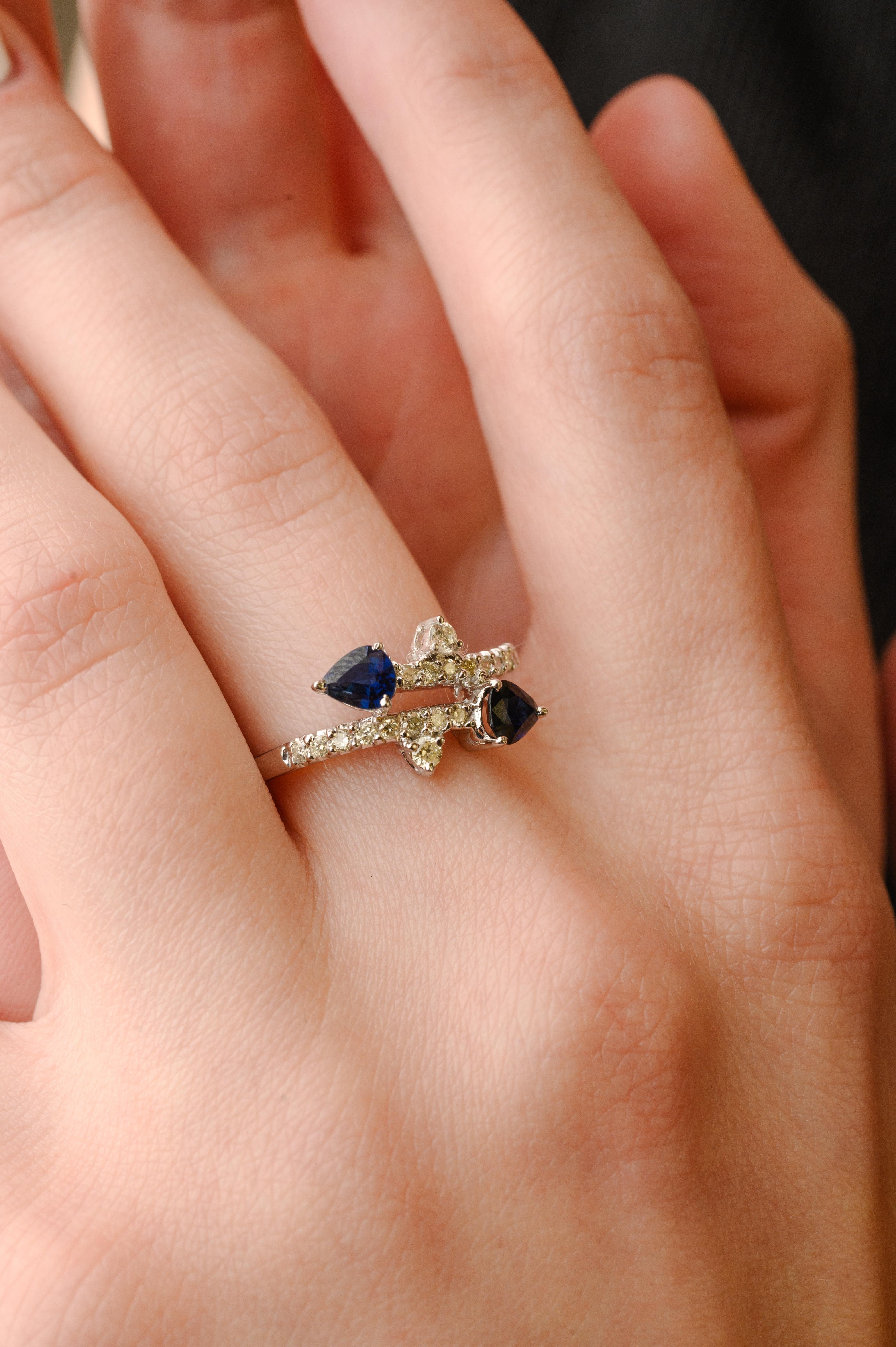 For Sale:  Minimalist Blue Sapphire Diamond Ring in 14K Solid White Gold  3