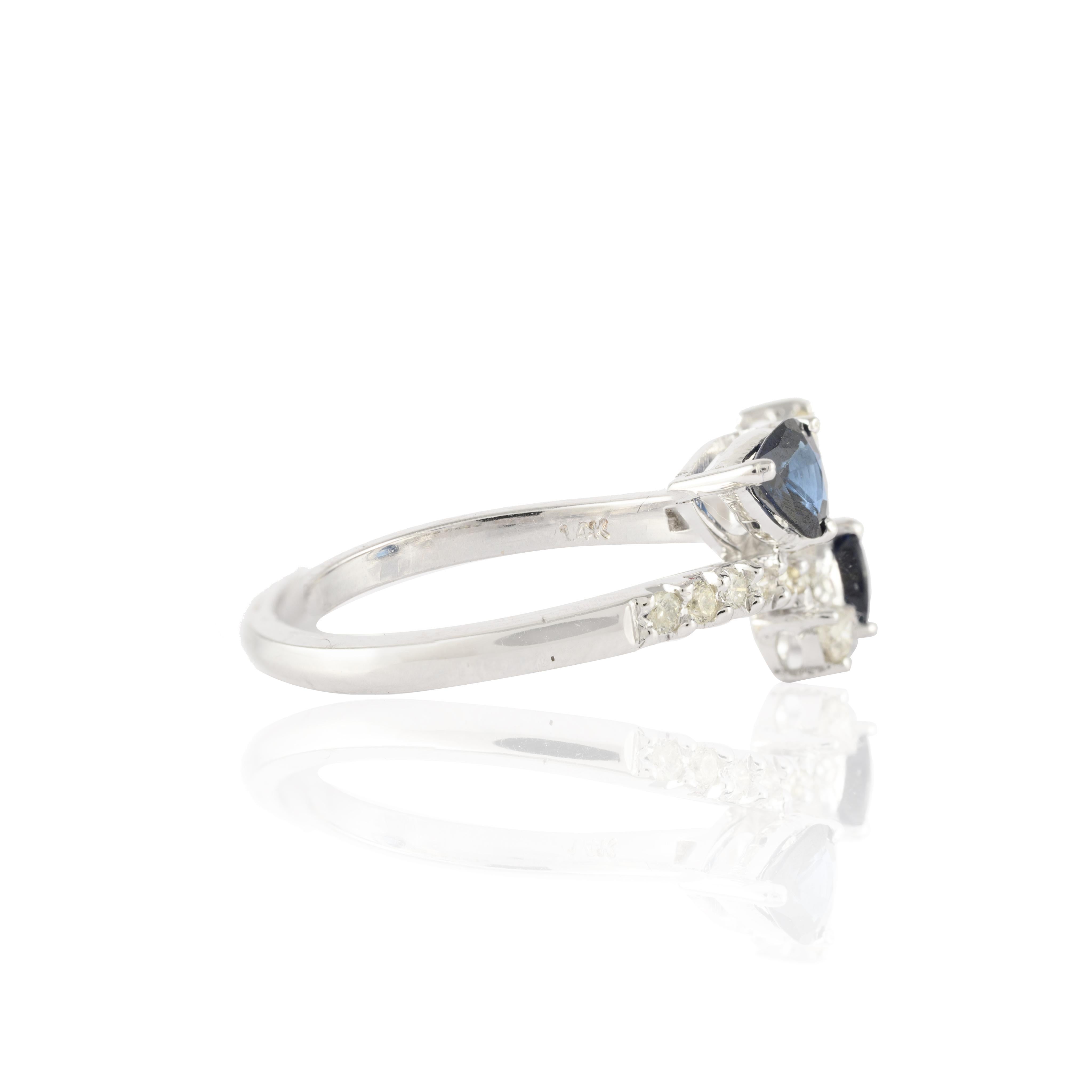 For Sale:  Minimalist Blue Sapphire Diamond Ring in 14K Solid White Gold  4
