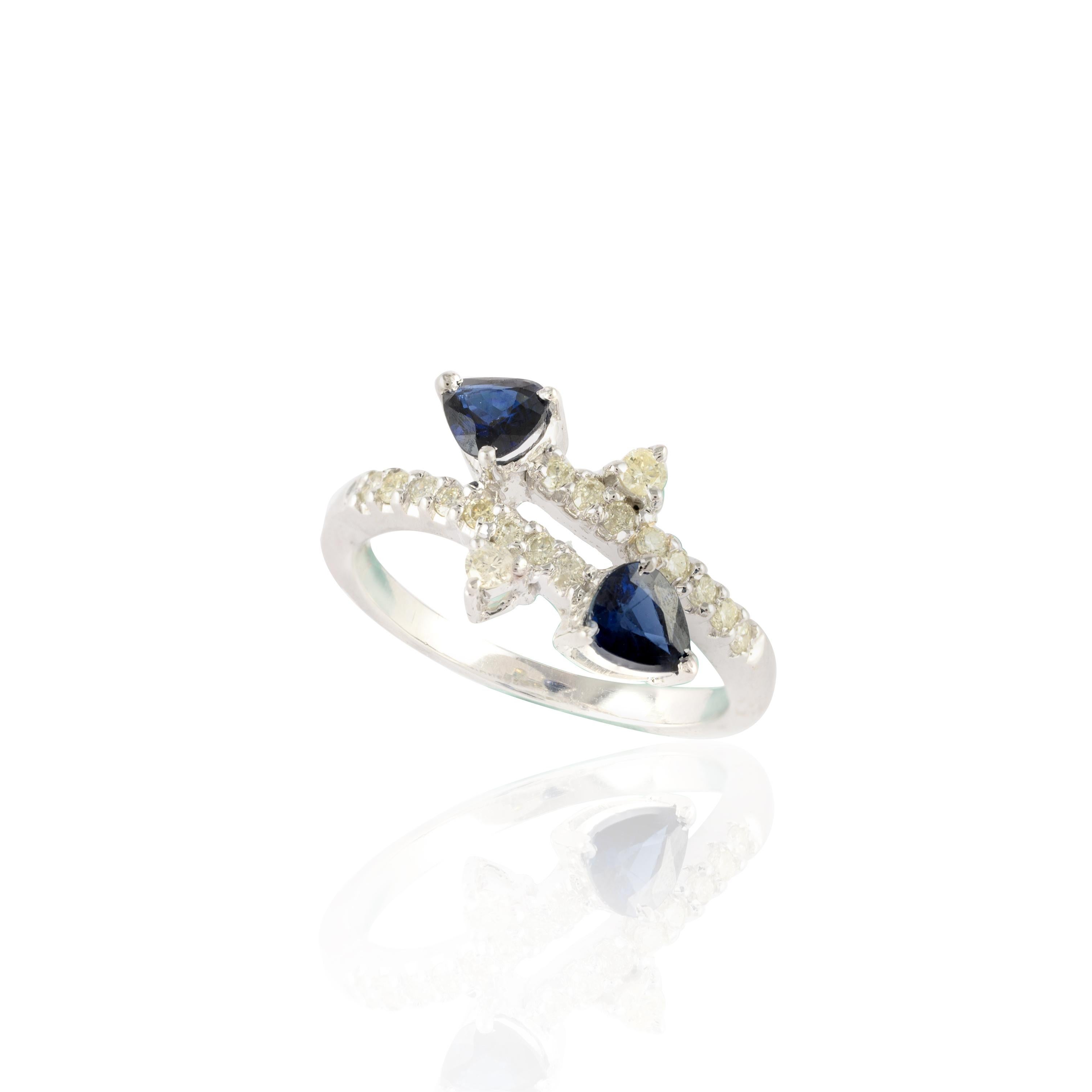 For Sale:  Minimalist Blue Sapphire Diamond Ring in 14K Solid White Gold  6