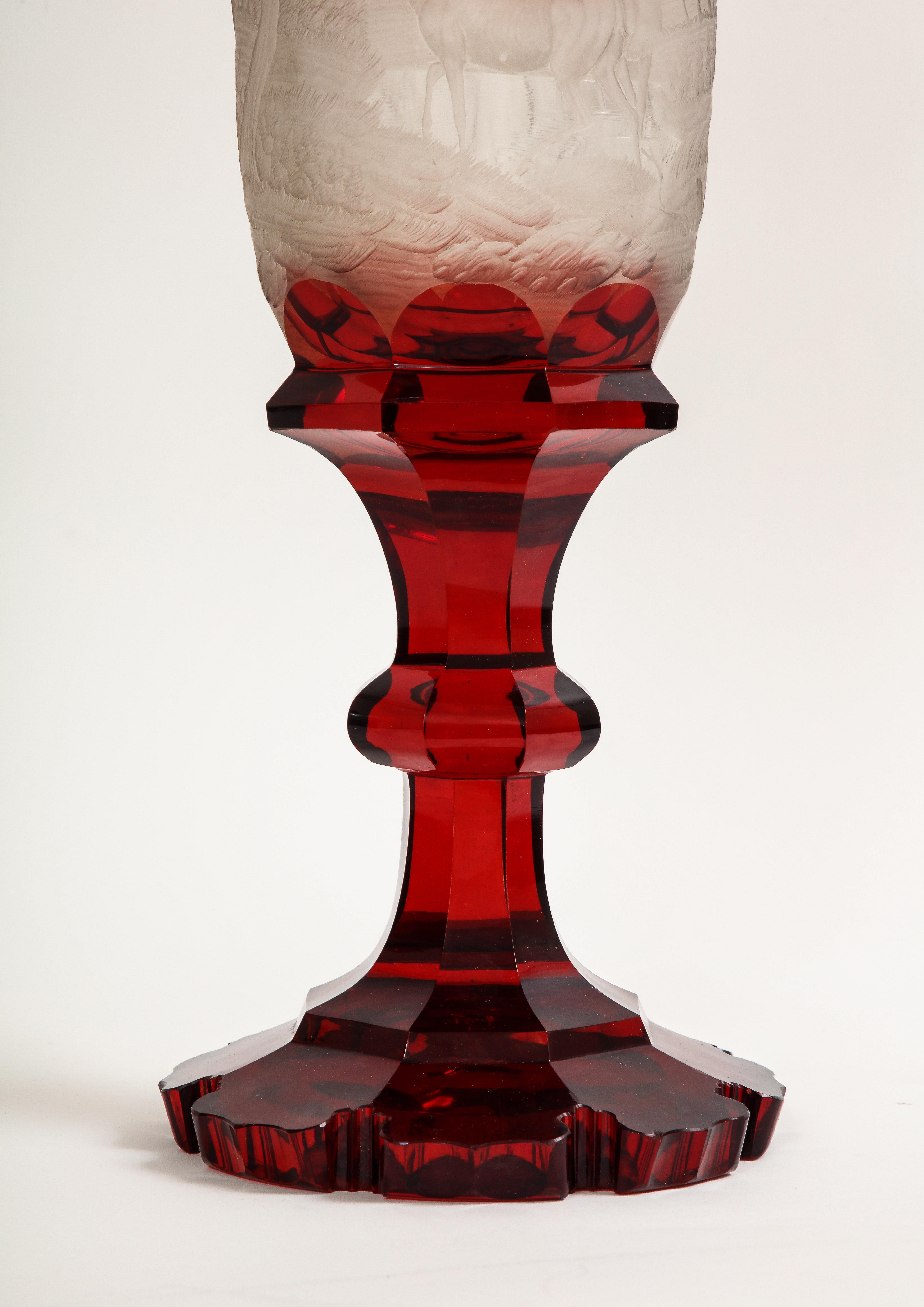 Marvelous Bohemian Red-Cut-to-Clear Kristall- Jagdszene mit Deckel aus Kristall im Angebot 9