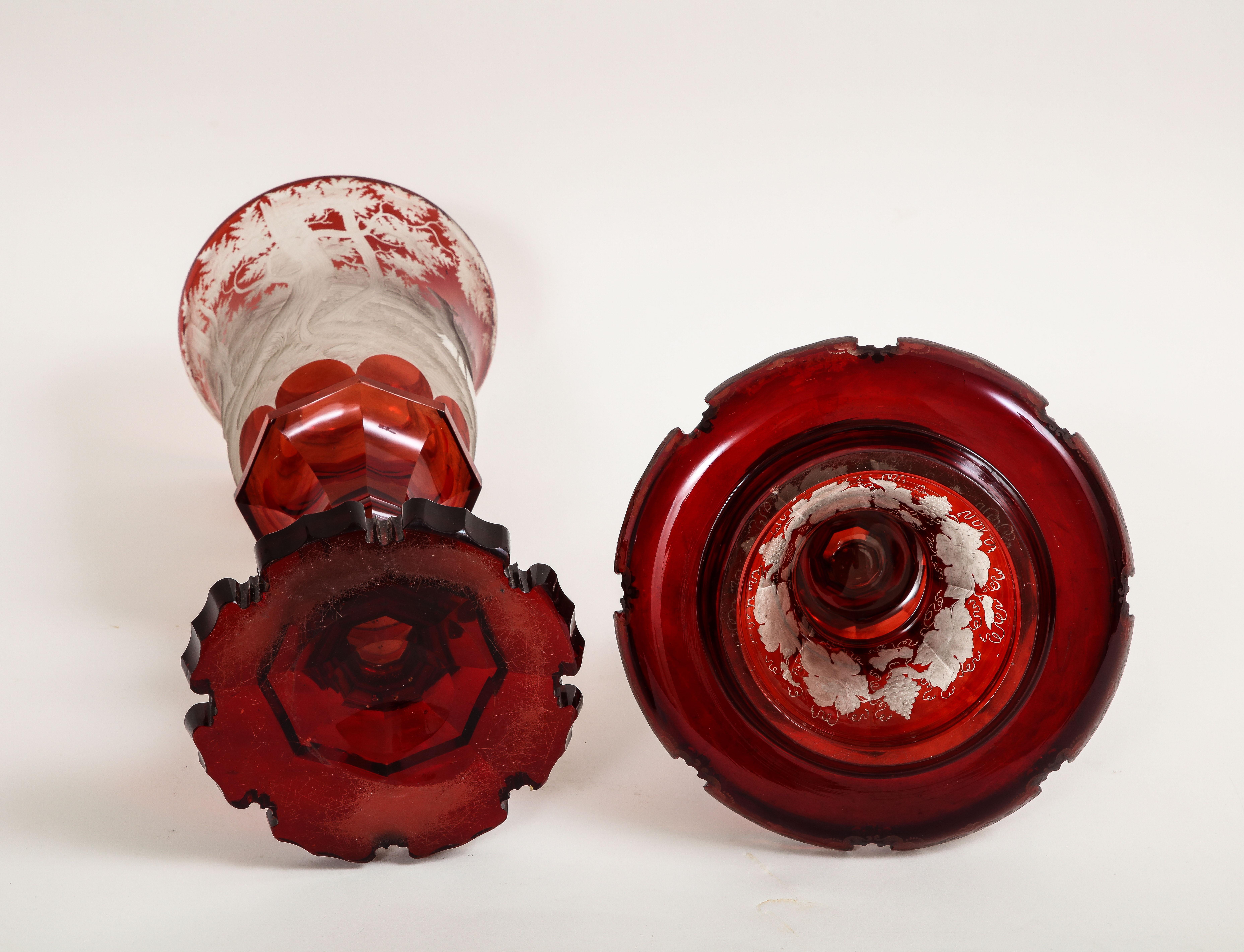 Marvelous Bohemian Red-Cut-to-Clear Kristall- Jagdszene mit Deckel aus Kristall im Angebot 11