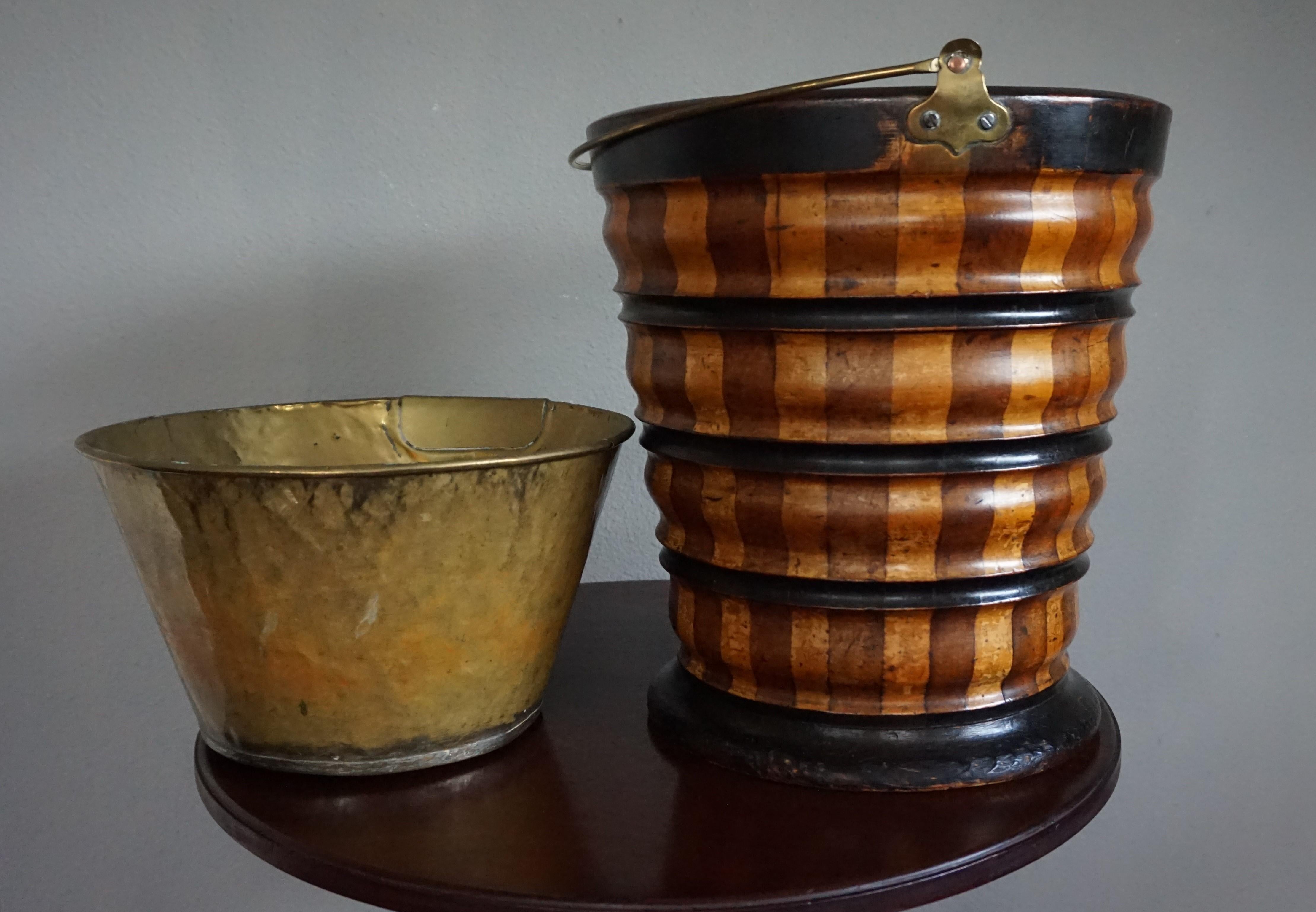 Brass Marvelous Design & Colors 19th Century Two-Tone Wooden Dutch Regency Tea Bucket