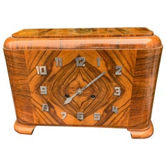 Antique Marvelous Design & Warm Color Burl Walnut Art Deco Mantel Desk or Pendulum Clock