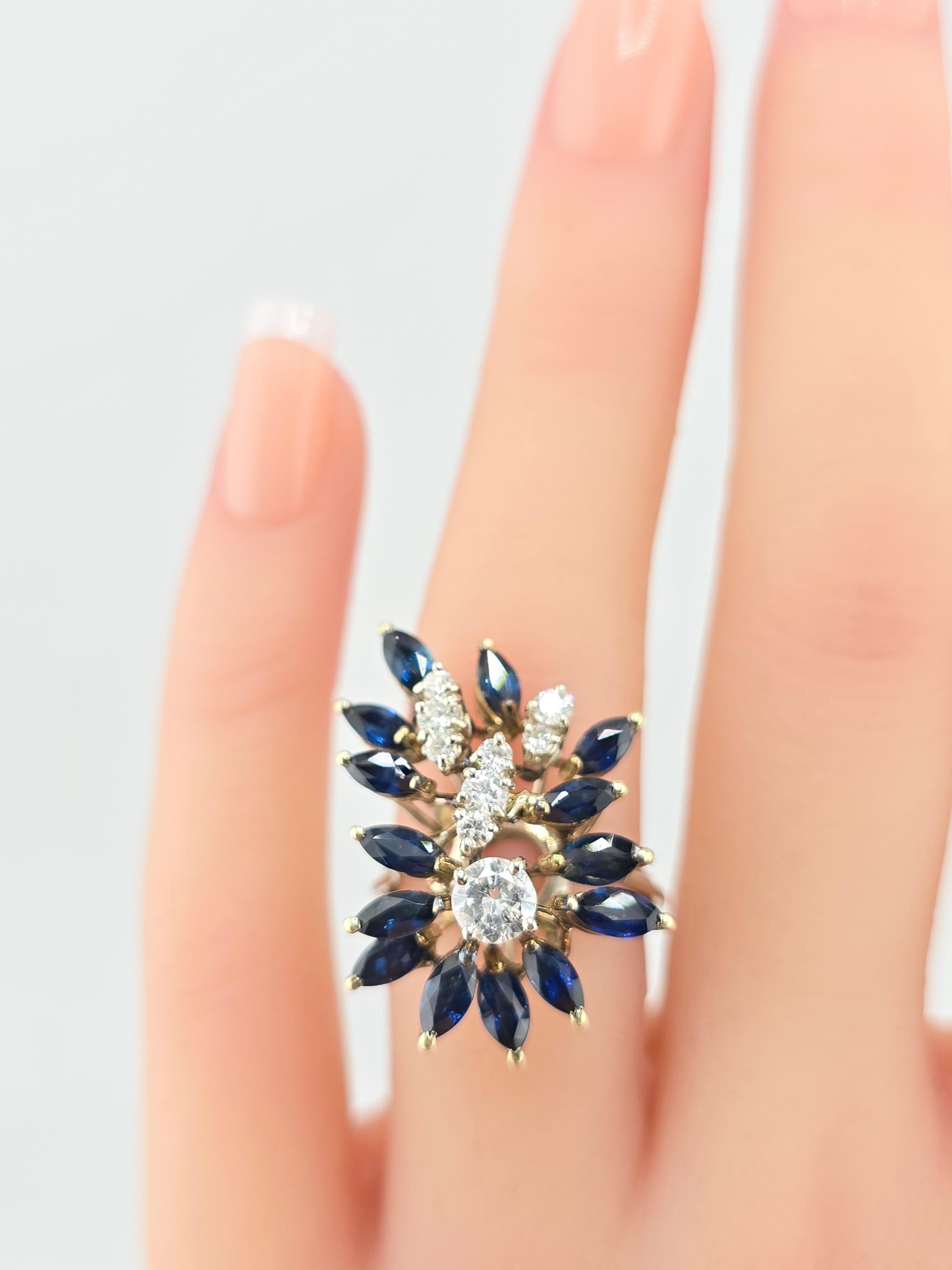 Marvelous Diamond & Sapphire Cluster Ring Gorgeous Stones In Good Condition For Sale In Media, PA