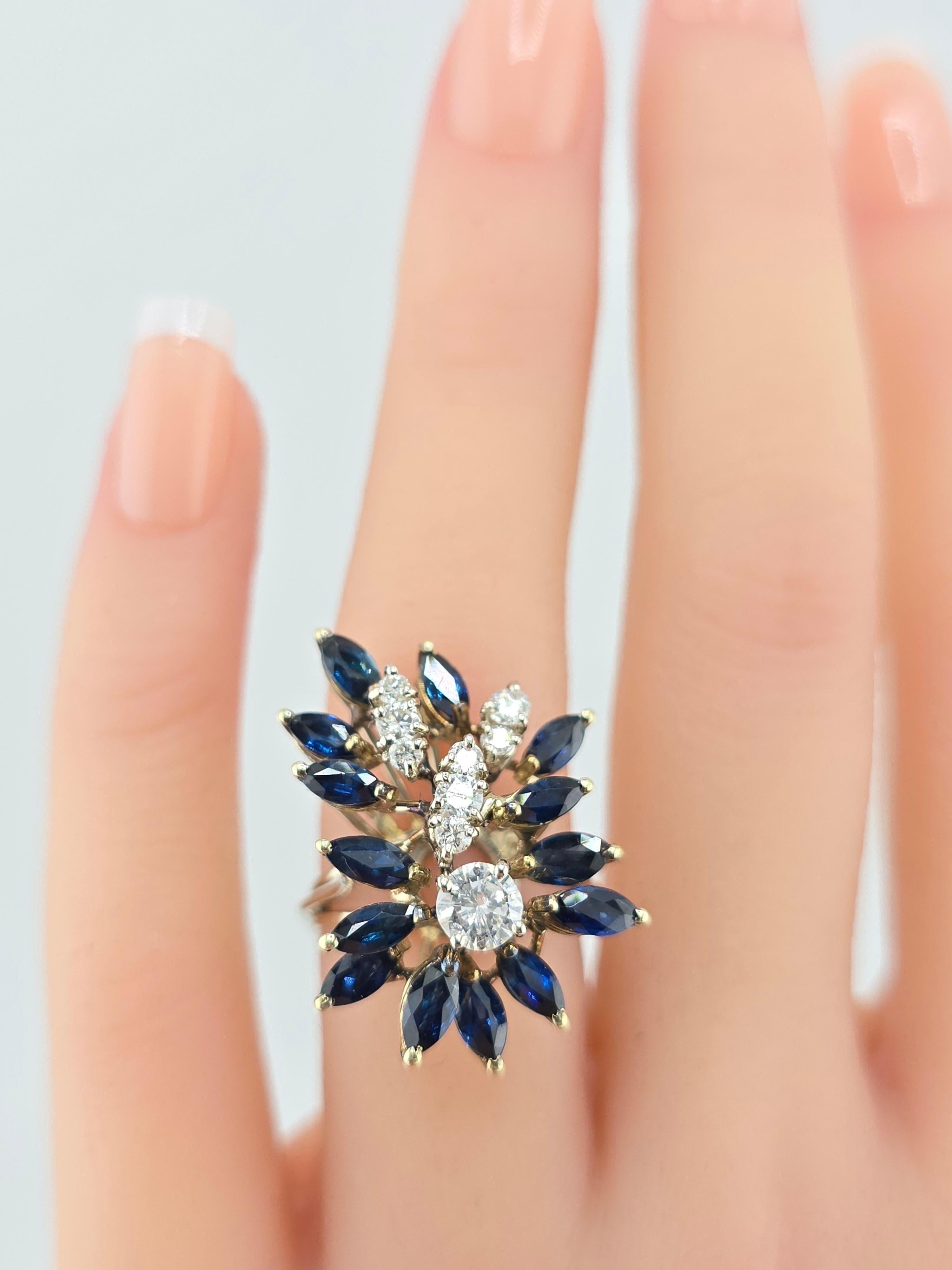 Women's or Men's Marvelous Diamond & Sapphire Cluster Ring Gorgeous Stones For Sale