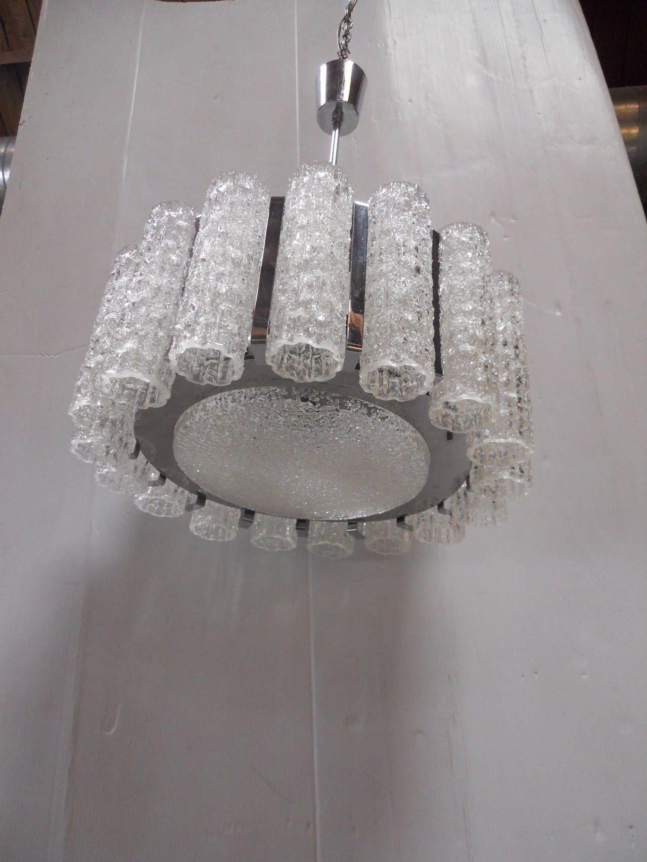 Mid-20th Century Marvelous Doria Glass Tubes and Chrome Chandelier For Sale